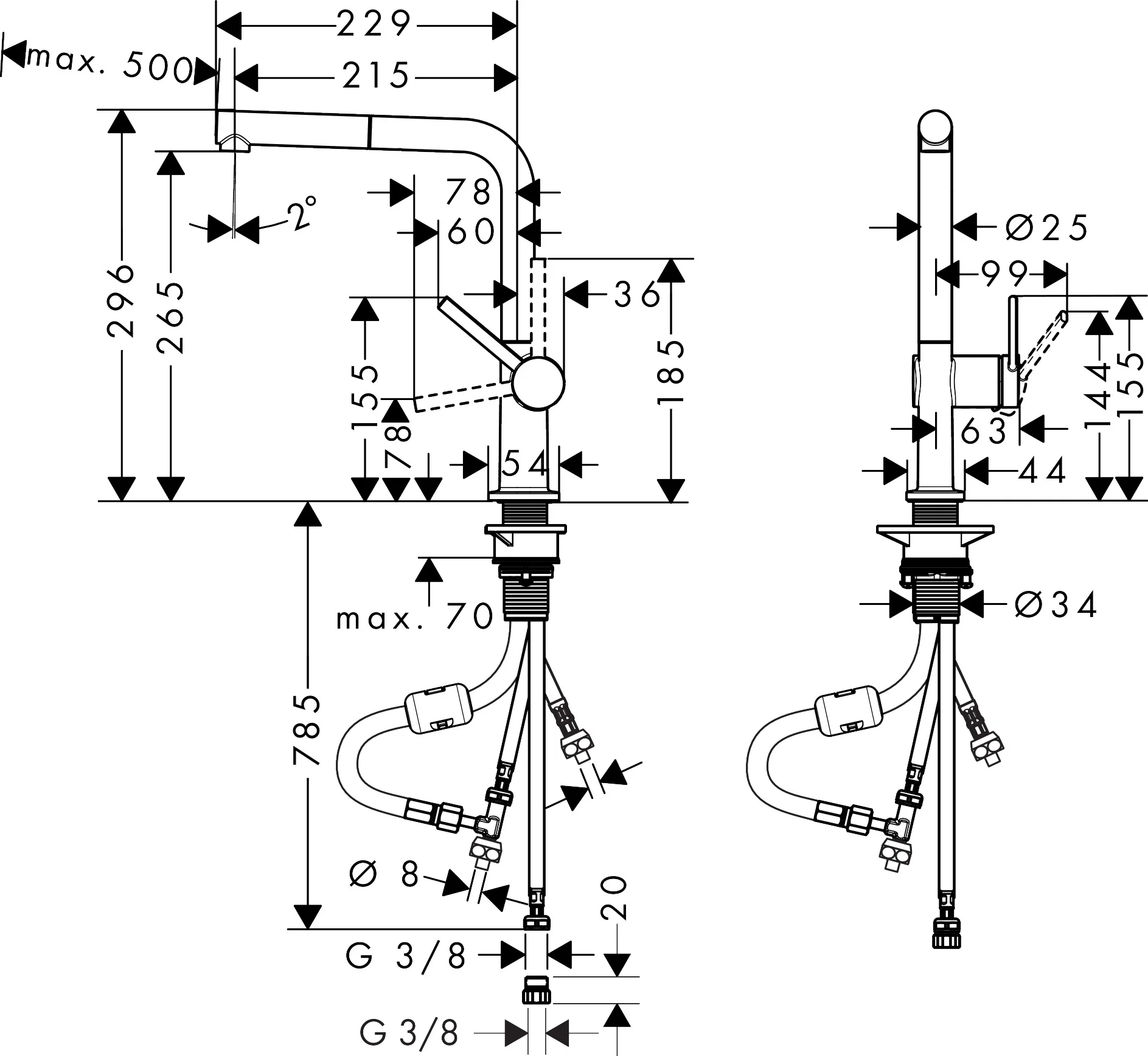 Hansgrohe Talis M54 Einhebel-Küchenmischer 270, Niederdruck-Auszieharm, Edelstahl, Schwenkbereich einstellbar in 3 Stufen auf 60°, 110° oder 150°, Laminarstrahl, max. Durchflussmenge bei 3 bar: 4,5 l/min, Keramikmischsystem, Temperaturbegrenzung einstell Hansgrohe Talis M54 Einhebel-Küchenmischer 270, Niederdruck-Auszieharm, Edelstahl, Schwenkbereich einstellbar in 3 Stufen auf 60°, 110° oder 150°, Laminarstrahl, max. Durchflussmenge bei 3 bar: 4,5 l/min, Keramikmischsystem, Temperaturbegrenzung einstell