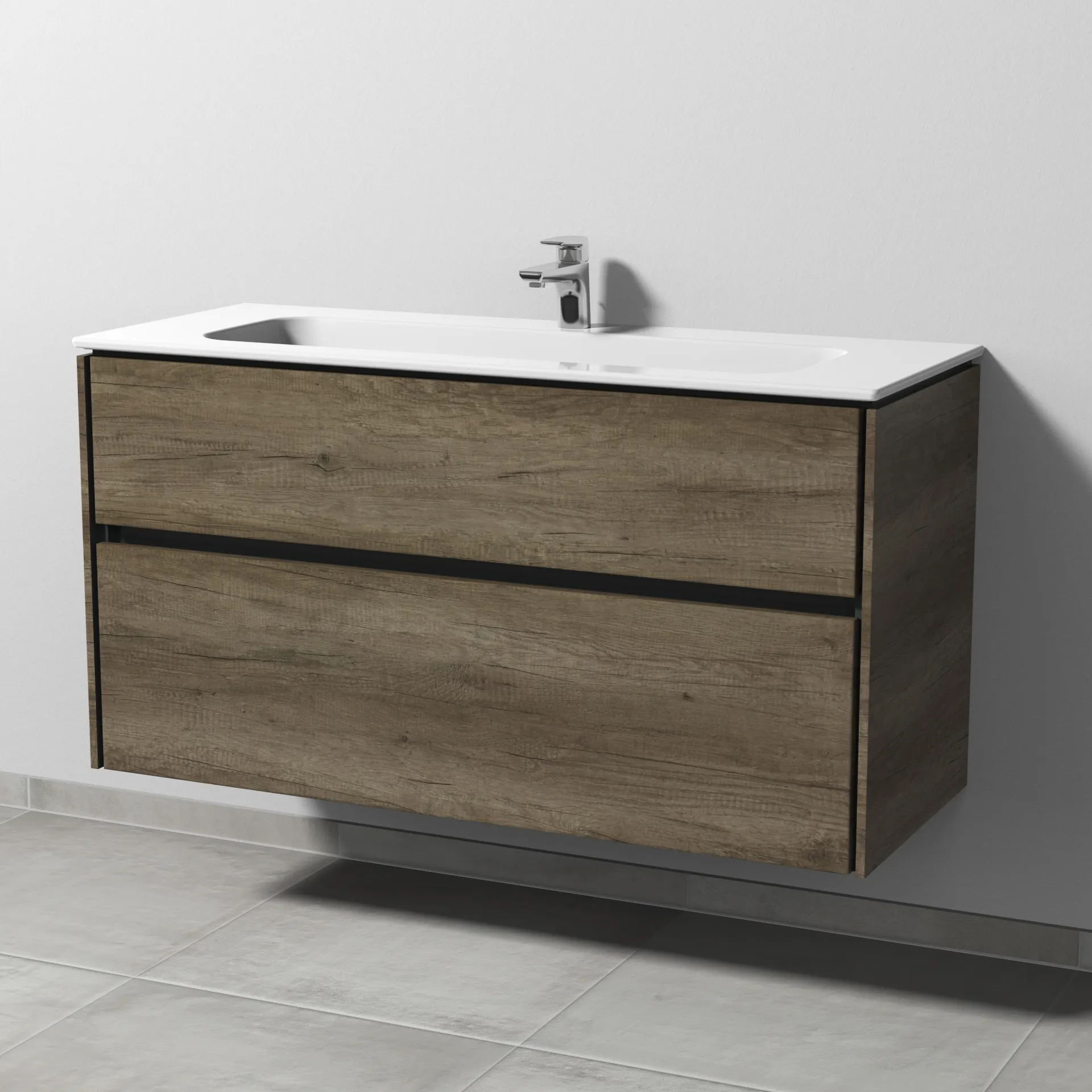 Sanipa Keramik-Waschtisch-Set mit Waschtischunterschrank „Twiga“ 119 × 46 × 61 cm in Eiche Nebraska, ohne Beleuchtung