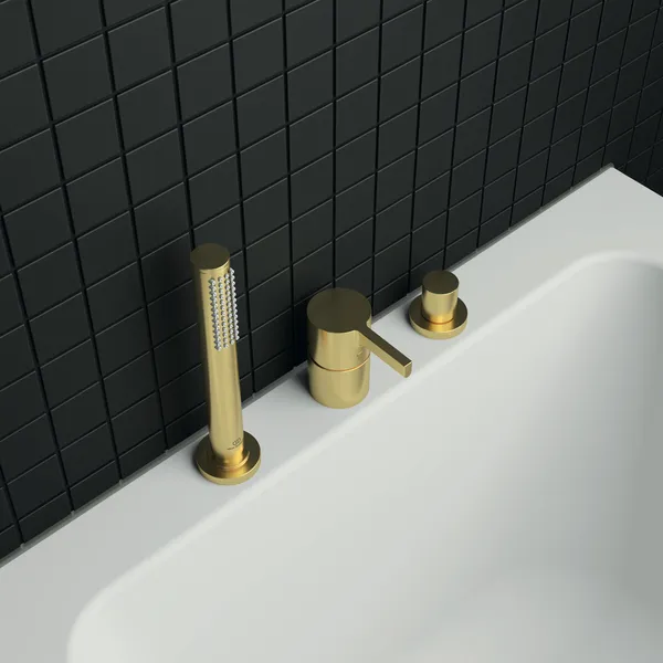 3-Loch Wannenrandarmatur Joy, ohne Auslauf, mit Stab-Handbrause und Umsteller, Brushed Gold