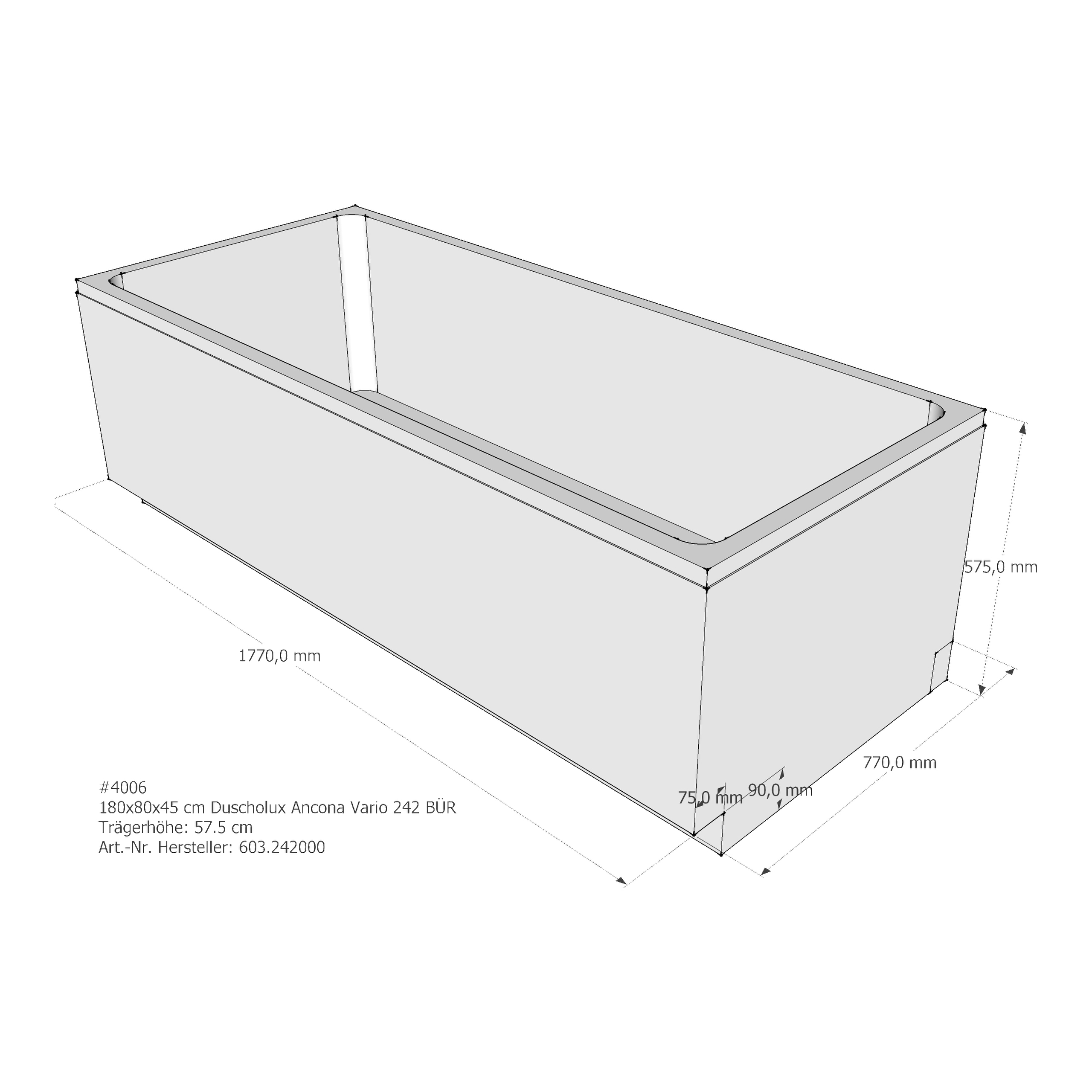 Wannenträger Duscholux Ancona Vario 242 180x80x45 cm AV