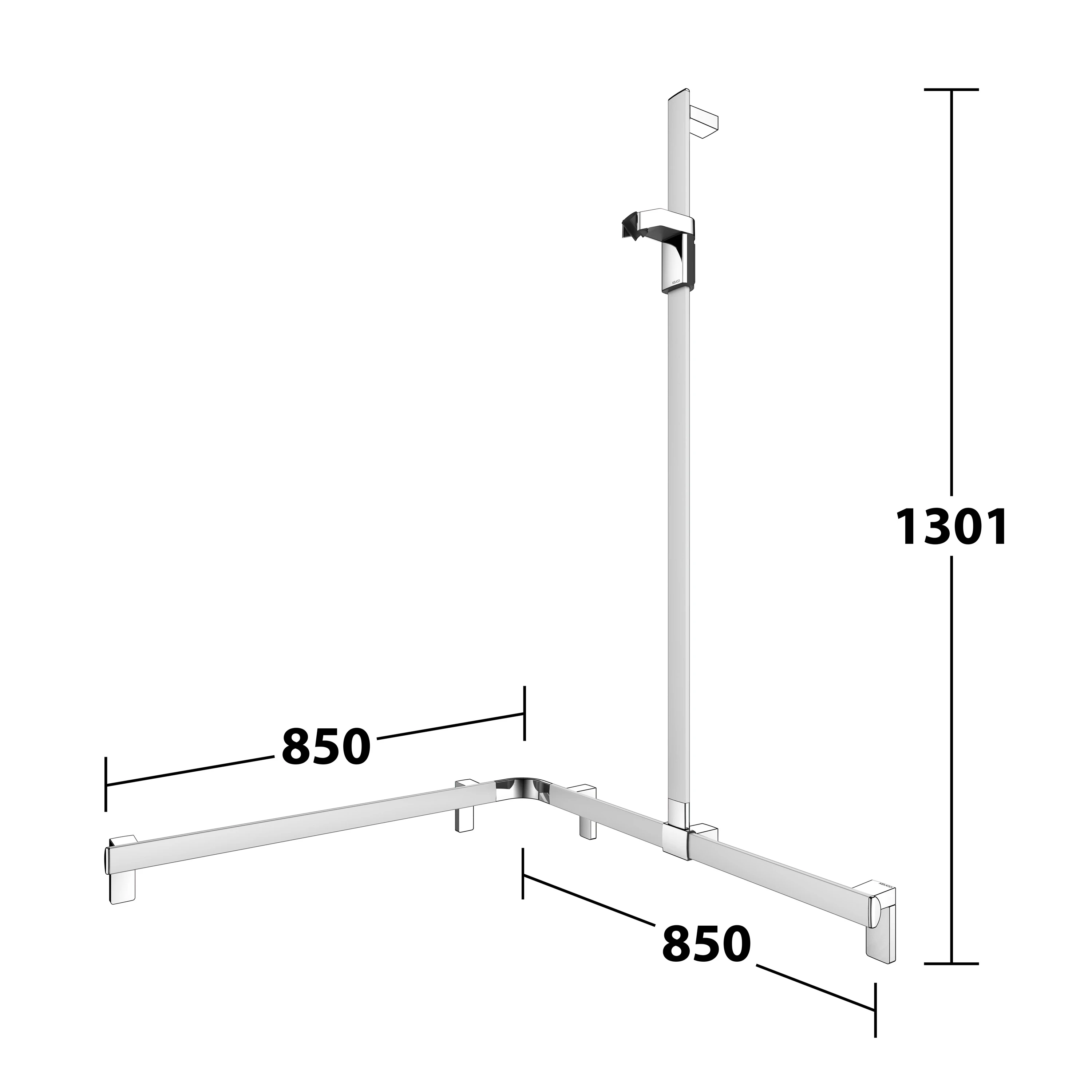 AXESS 35015170101 Duschhandlauf mit Brausestange rechts 840/840/1300 mm silber-eloxiert