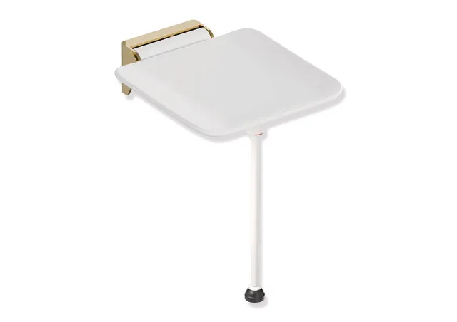 Klappsitz, System 900, Wandkonsole aus Edst., PVD, Sitzfläche aus strukturiertem Kst., weiß, Sitzf.: B:350 mm, T: 340 mm, mit Bodenstütze für Sitzhöhe 450-500 mm, PVD, in Farbe CK (Messing glänzend) Klappsitz, System 900, Wandkonsole aus Edst., PVD, Sitzfläche aus strukturiertem Kst., weiß, Sitzf.: B:350 mm, T: 340 mm, mit Bodenstütze für Sitzhöhe 450-500 mm, PVD, in Farbe CK (Messing glänzend)