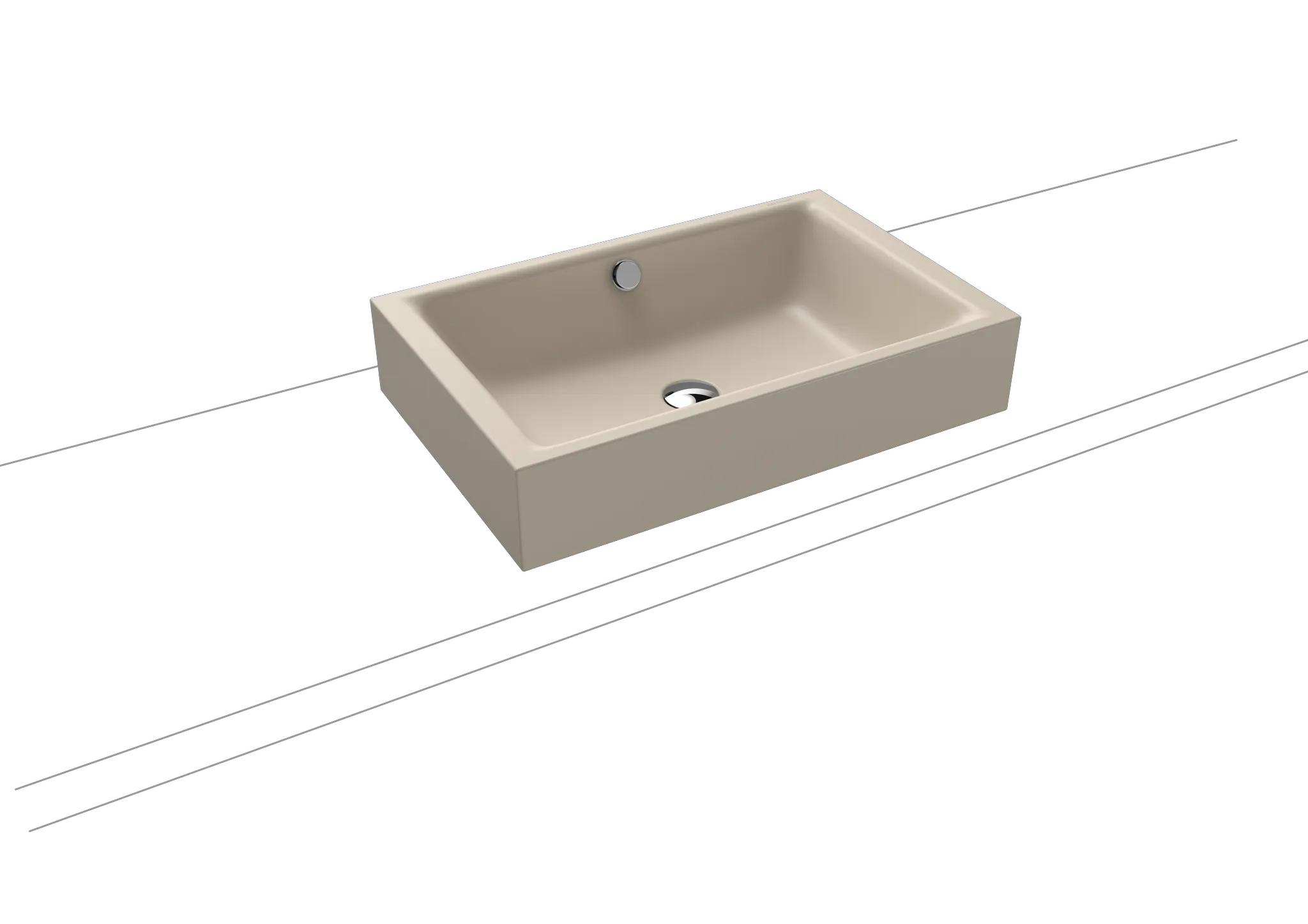 Aufsatzwaschtisch „Puro S“ 60 × 38,5 cm, mit Überlauf, ohne Hahnlochbohrung in warm beige 20 mit Perl-Effekt