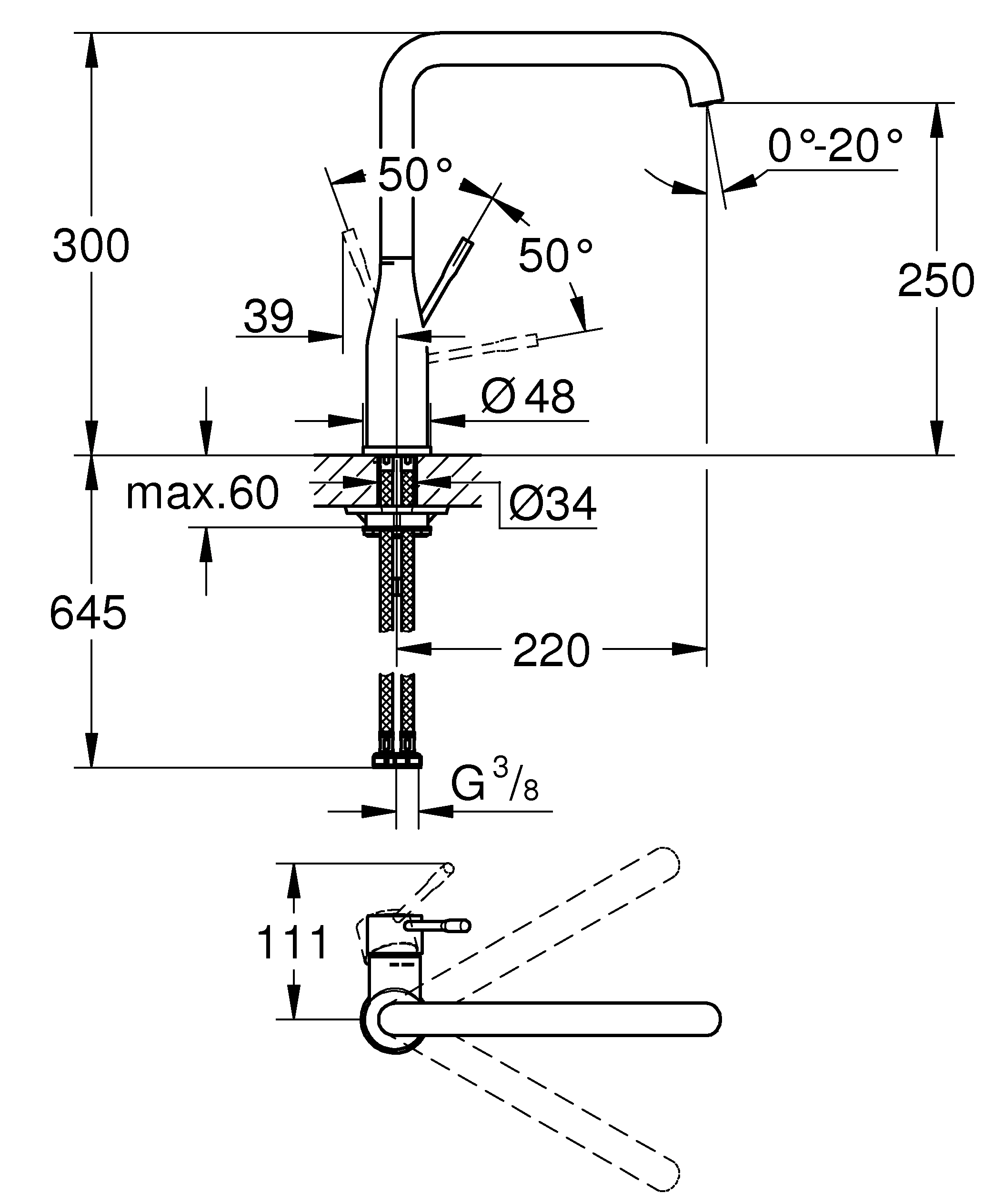 Einhand-Spültischbatterie Essence 30505, Einlochmontage, schwenkbarer Rohrauslauf, eigensicher, Professional Edition, chrom