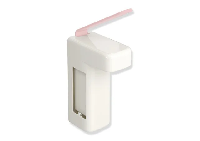 HEWI Desinfektionsmittel-Seifenspender Serie 477, Korpus Fb 99, Hebel rosa, 88 mm breit, 358 mm hoch, 187 mm tief