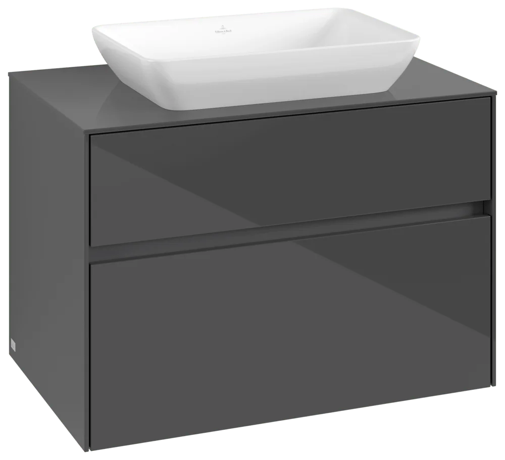 Villeroy & Boch Waschbeckenunterschrank Collaro C10800, Eckig Glossy Grey, 800x548x500mm, 39kg, Wandmontage, 2 Auszüge mit SoftClosing, 1 Waschbecken mittig