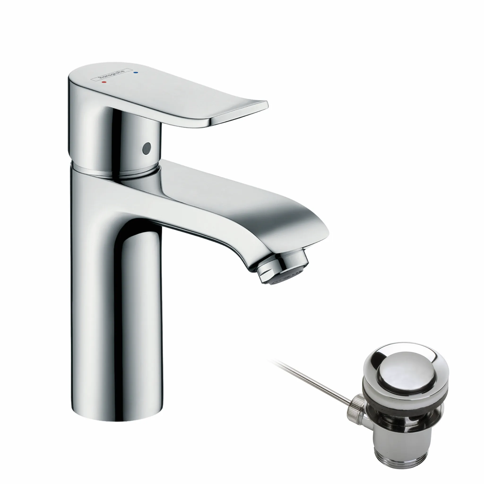 Hansgrohe Metris Einhebel-Waschtischmischer 110 mit Zugstangen-Ablaufgarnitur, Chrom Hansgrohe Metris Einhebel-Waschtischmischer 110 mit Zugstangen-Ablaufgarnitur, Chrom