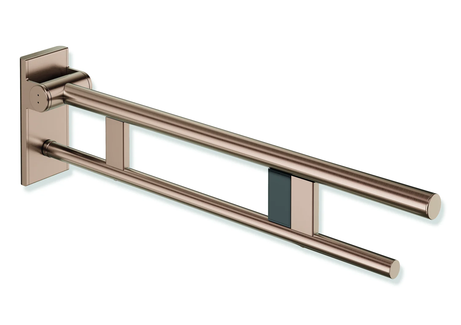 HEWI System 900 - Mobiler Stützklappgriff Duo, Design A, PVD Kupfer gebürstet, Ausladung 750 mm, Funk-Spülauslösung, rechts