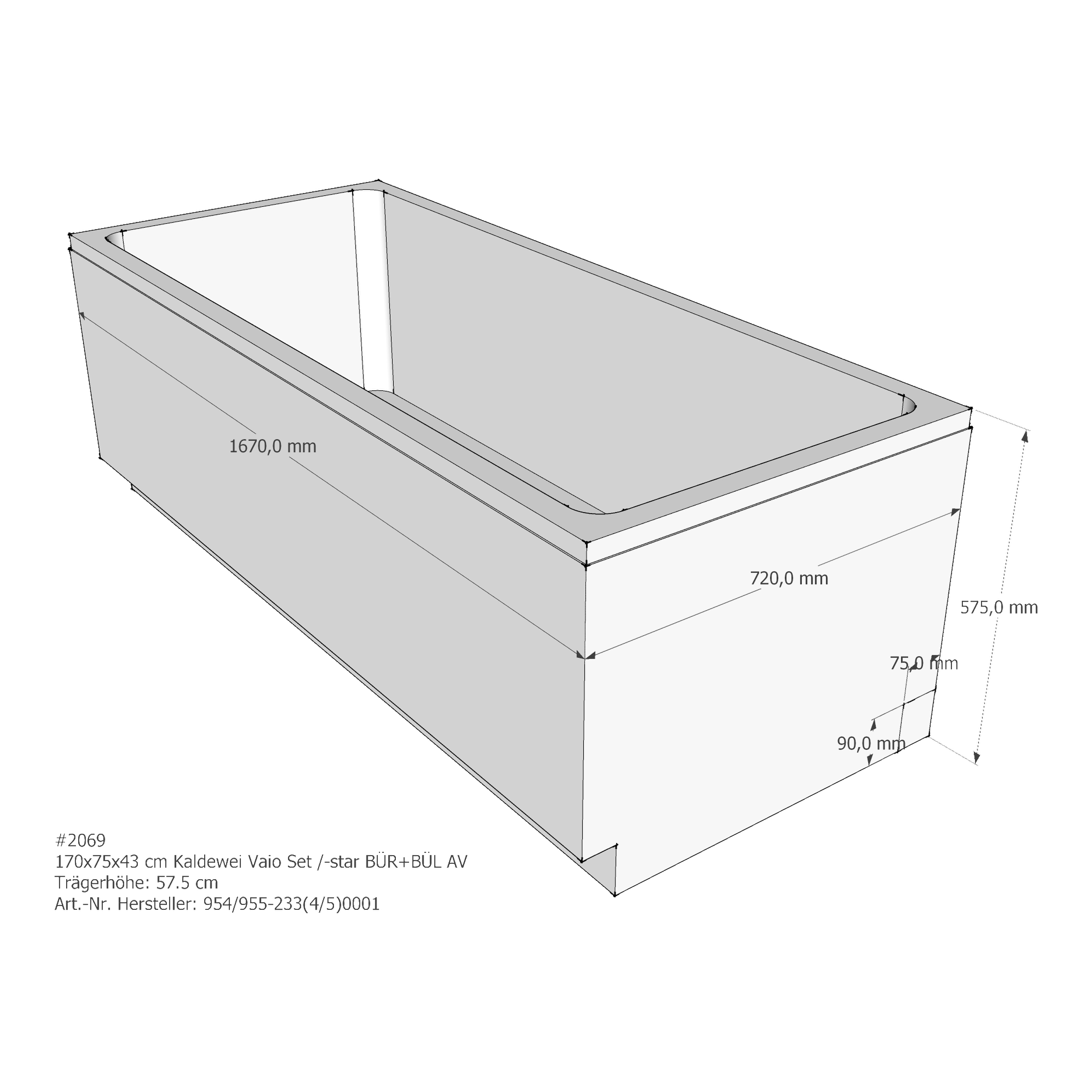 Badewannenträger für Kaldewei Vaio Set 170 × 75 × 43 cm Badewannenträger für Kaldewei Vaio Set 170 × 75 × 43 cm