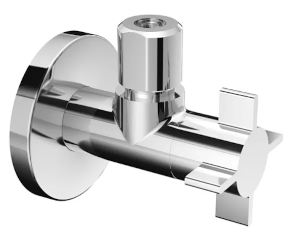 Design-Eckventil mit Regulierfunktion 4WING, Schubrosette Ø 60 mm, DN 15 G 1/2 AG, Ø 10 mm (DN 10 G 3/8 AG) Design-Eckventil mit Regulierfunktion 4WING, Schubrosette Ø 60 mm, DN 15 G 1/2 AG, Ø 10 mm (DN 10 G 3/8 AG)