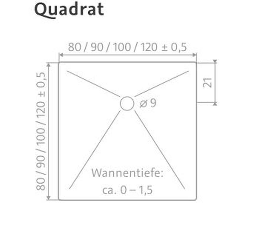 HSK quadrat Marmor-Polymer-Duschwanne „plan“ 80 × 80 cm