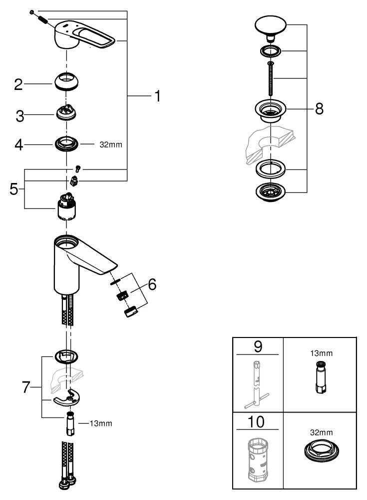 Einhand-Waschtischbatterie Eurosmart 23980_3, S-Size, offener Metall-Hebelgriff, Einlochmontage, Temperaturbegrenzer, glatter Körper mit Push-open Ablaufgarnitur, chrom Einhand-Waschtischbatterie Eurosmart 23980_3, S-Size, offener Metall-Hebelgriff, Einlochmontage, Temperaturbegrenzer, glatter Körper mit Push-open Ablaufgarnitur, chrom