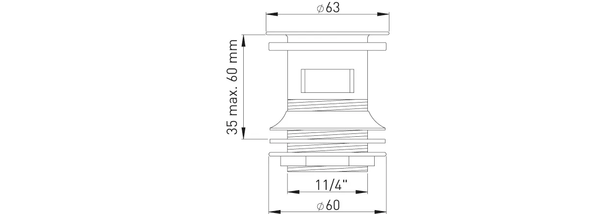 Schaftventil Messing vc 1 1/4″ x 60 mm mit Überlauf und Sieb Schaftventil Messing vc 1 1/4″ x 60 mm mit Überlauf und Sieb