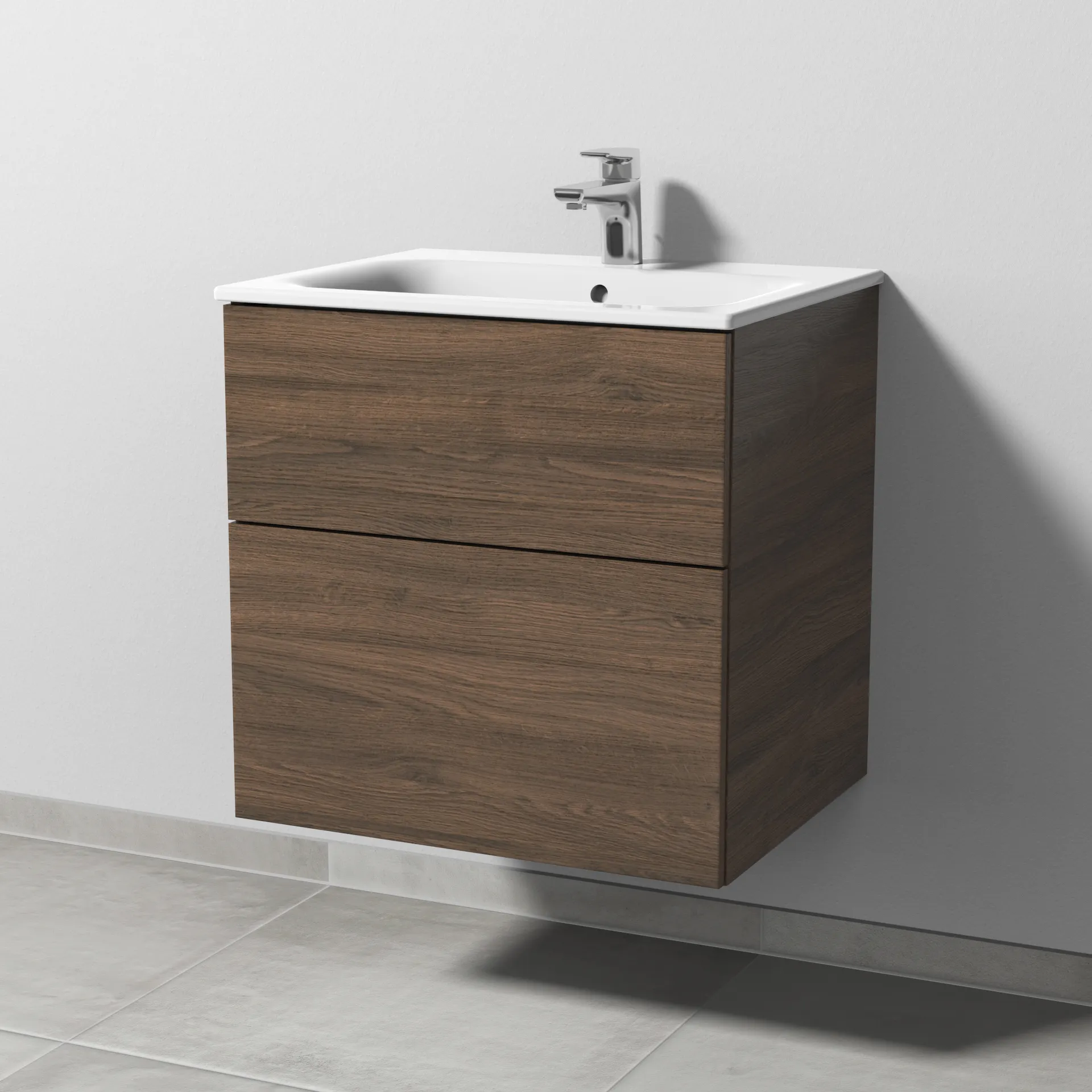 Sanipa Waschtischunterschrank „3way“ passend zu Keramik-Waschtische Renova Plan Slim von Geberit 585 × 582 × 472 mm in Eiche Arizona