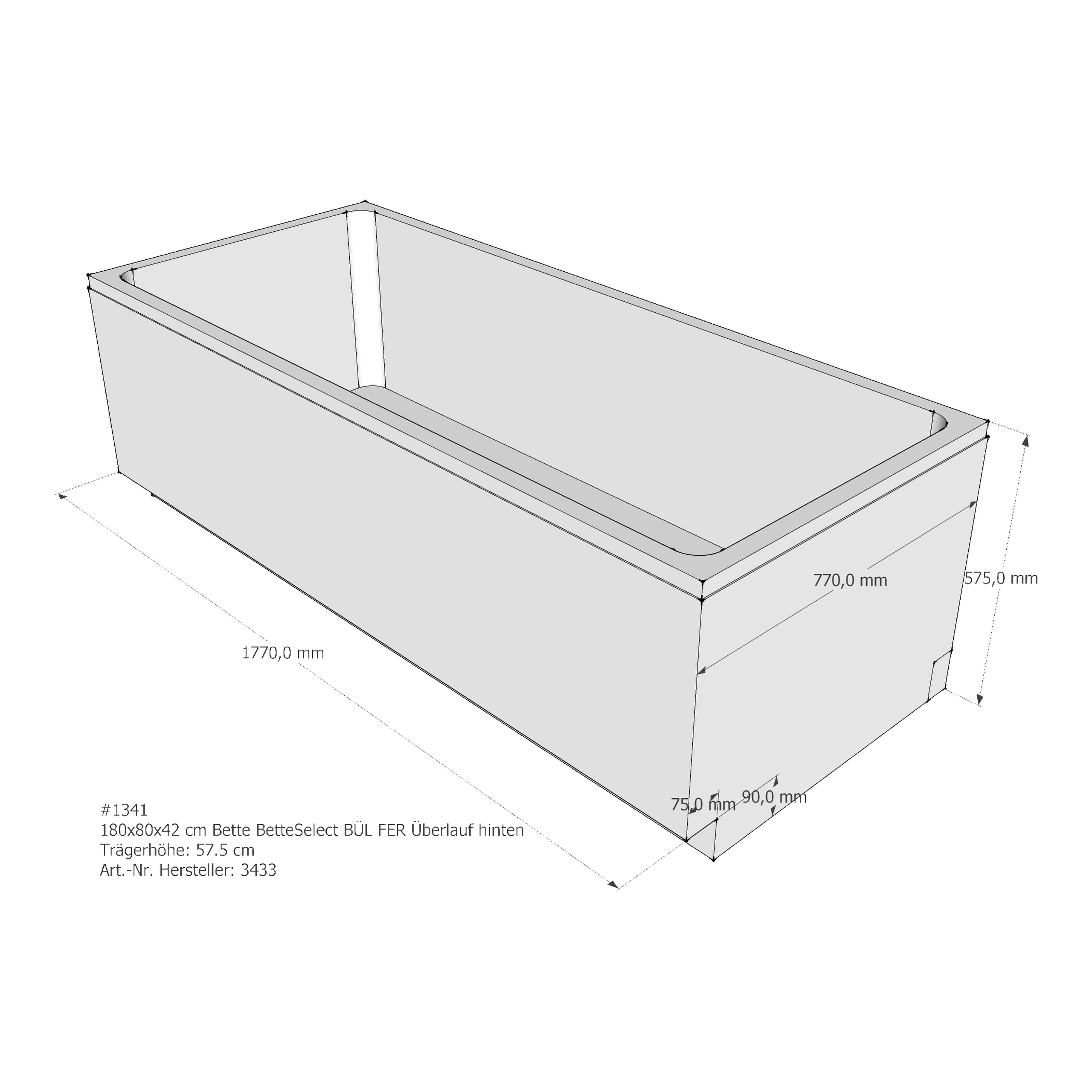 Badewannenträger für Bette Select 180 × 80 × 42 cm Ab- und Überlaufposition: hinten / Breite: 80 cm / Länge: 180 cm Badewannenträger für Bette Select 180 × 80 × 42 cm Ab- und Überlaufposition: hinten / Breite: 80 cm / Länge: 180 cm
