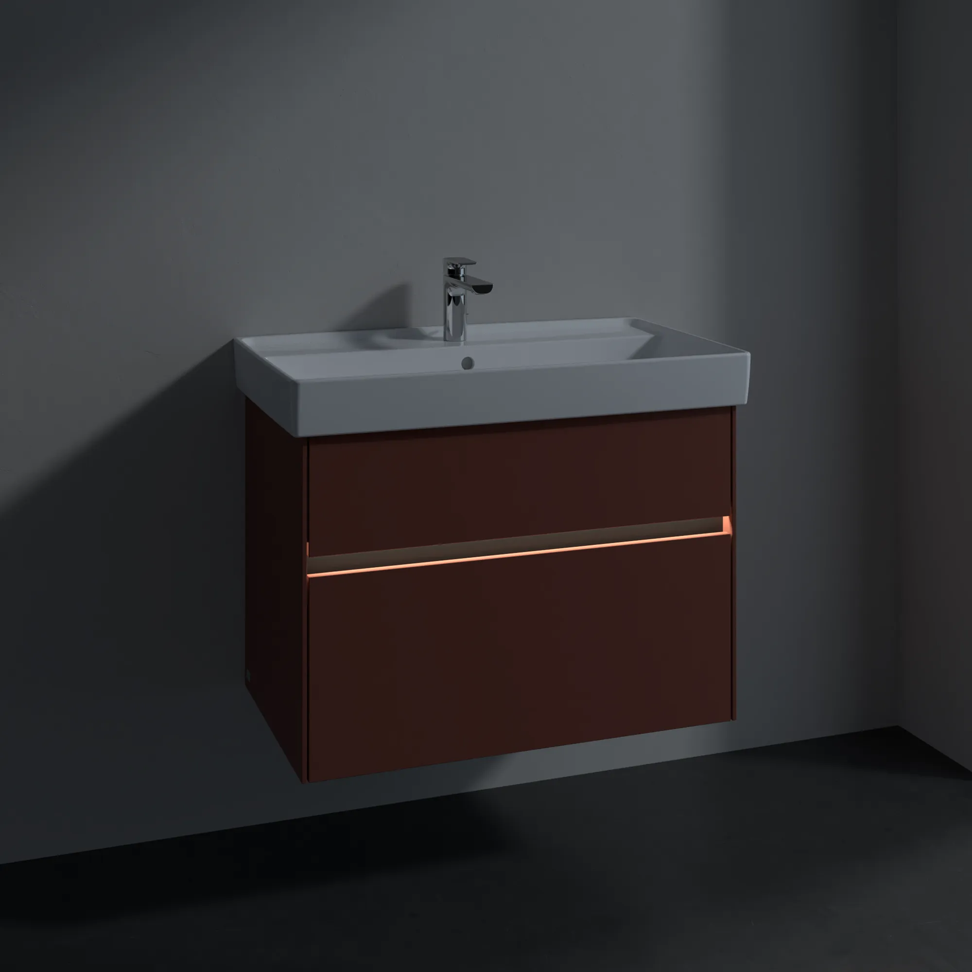 Villeroy & Boch Waschtischunterschrank „Collaro“ 754 × 546 × 444 mm Wine Red, für Becken mittig, mit Beleuchtung Villeroy & Boch Waschtischunterschrank „Collaro“ 754 × 546 × 444 mm Wine Red, für Becken mittig, mit Beleuchtung