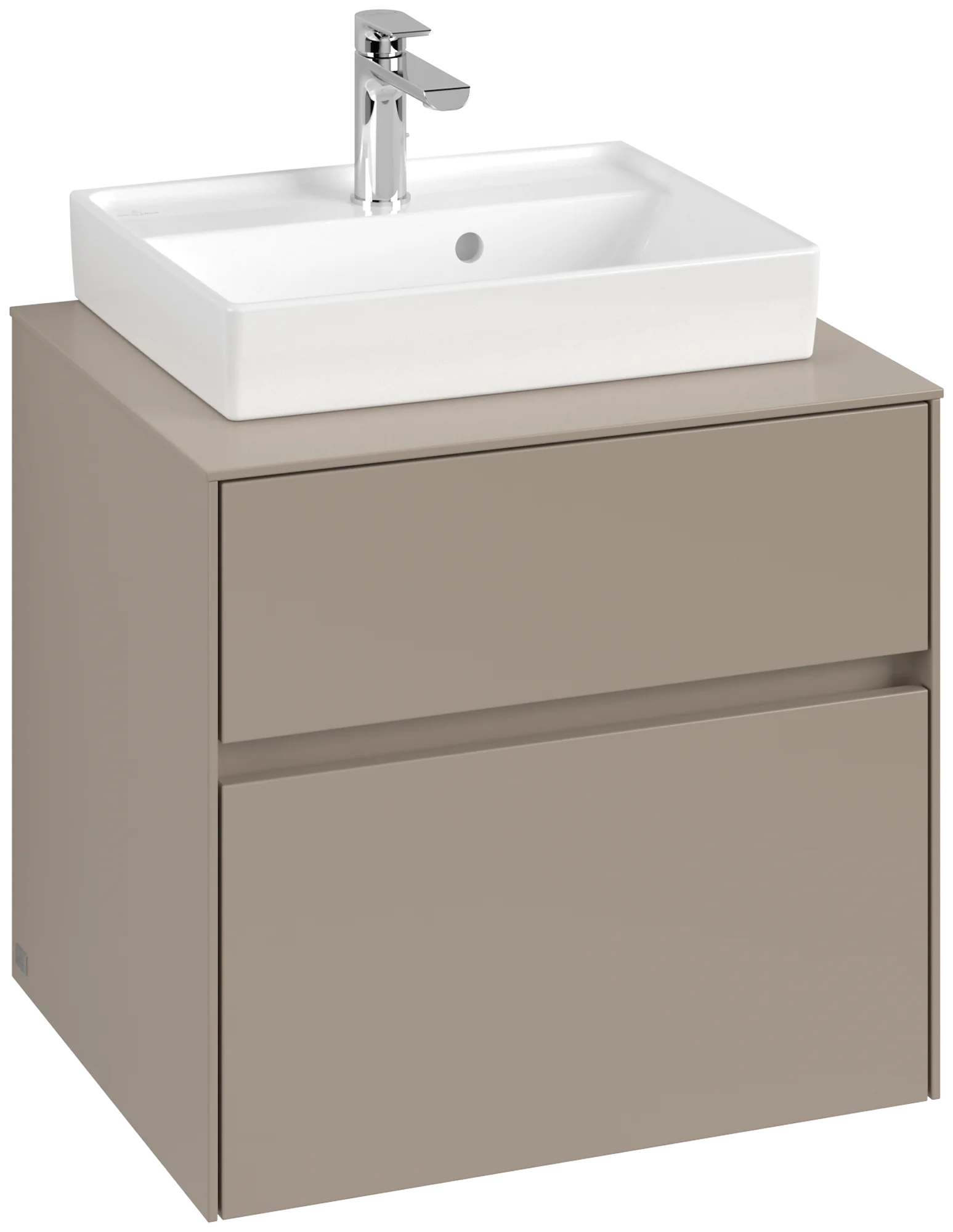 Villeroy & Boch Waschbeckenunterschrank Collaro, eckig in Taupe, 600 x 548 x 500 mm, mittige Wanneneinbauposition, 2 Auszüge mit Antirutsch-Boden