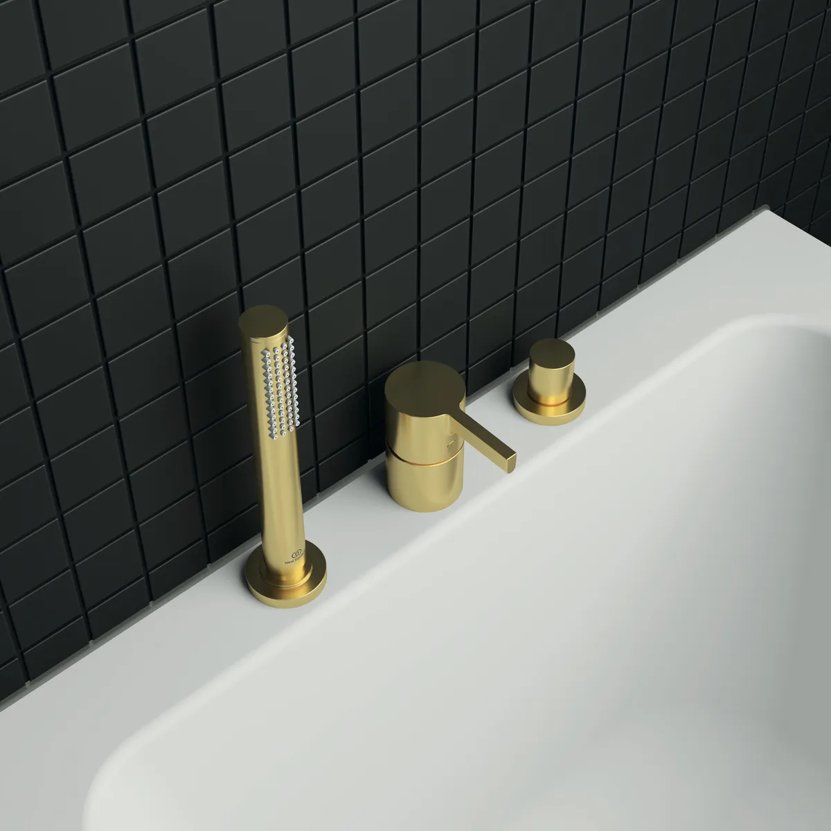 3-Loch Wannenrandarmatur Joy, ohne Auslauf, mit Stab-Handbrause und Umsteller, Brushed Gold