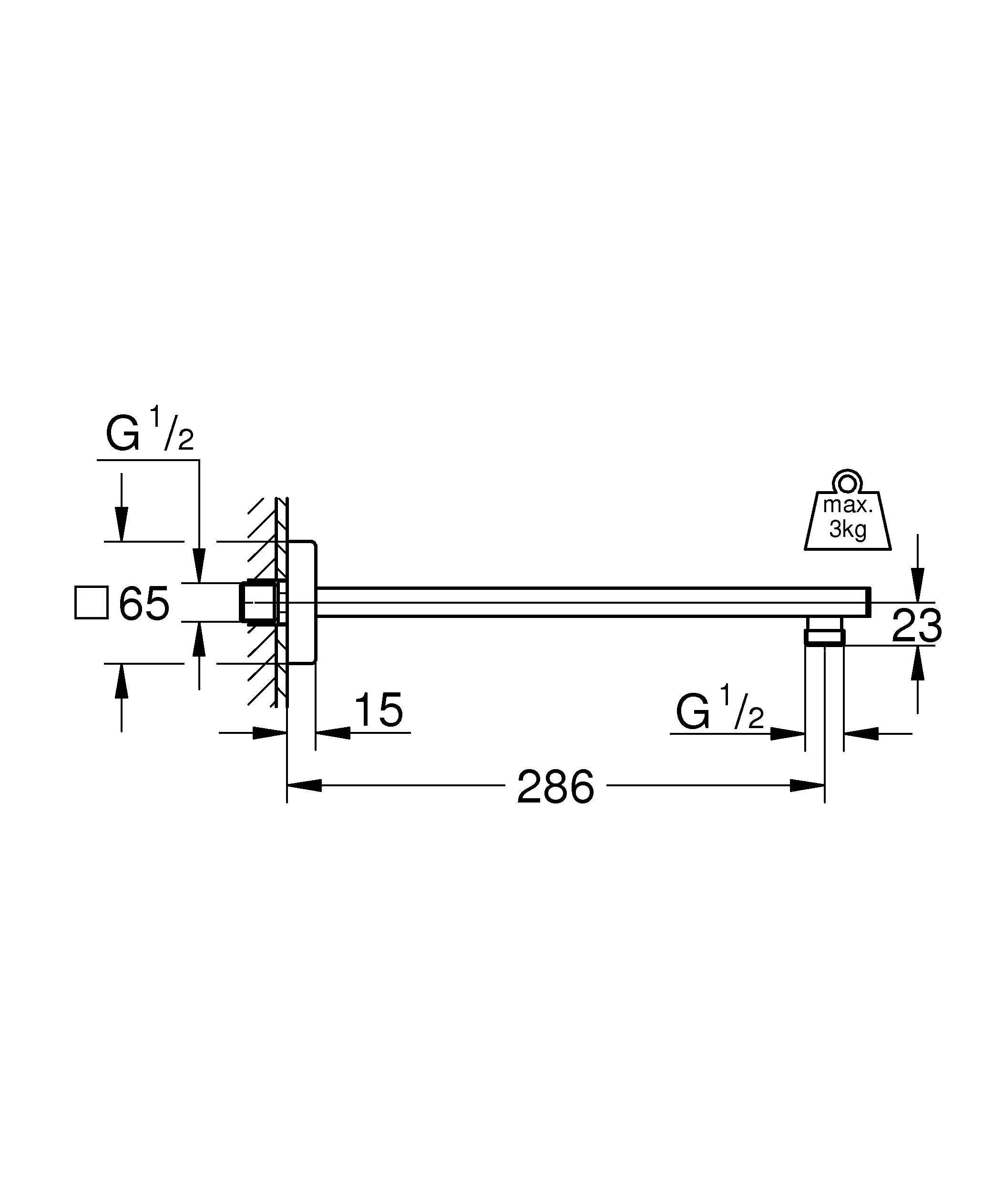 Brausearm Rainshower 27709, Ausladung 286 mm, Anschlussgewinde 1/2'', chrom