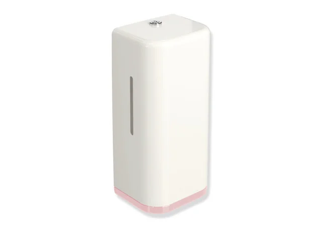 HEWI SENSORIC Elektronischer Schaumseifenspender Serie 477, Korpus Reinweiß (Farbe 99), Rahmen rosa (Farbe 47), Füllmenge 500 ml, Breite 134 mm, Höhe 278 mm, Tiefe 106 mm