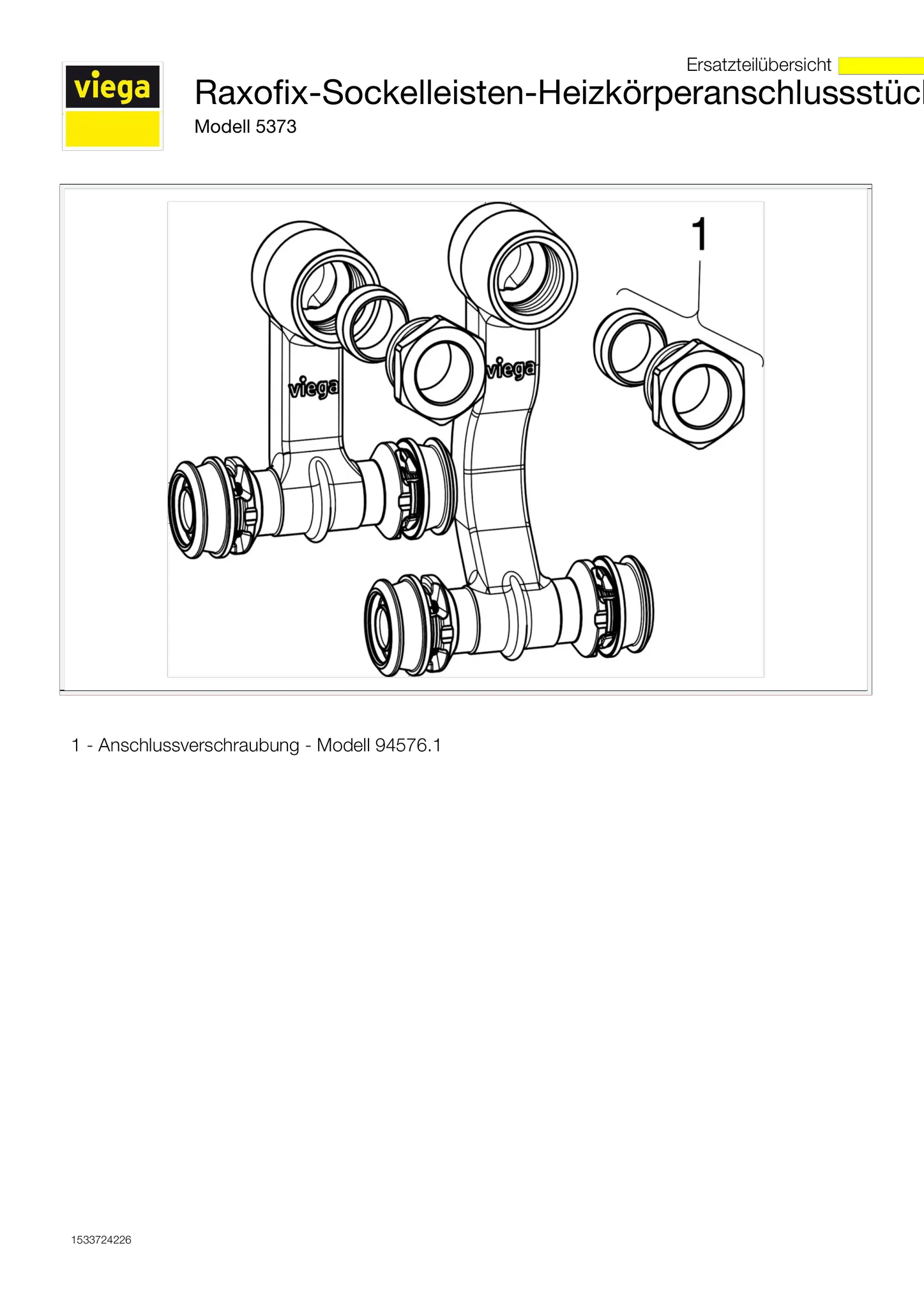 Viega „Raxofix“ Sockelleisten- Heizkörperanschlussstück 20 mm × 1/2″