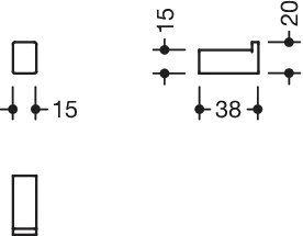 Haken, Edelstahl, pulverbeschichtet, Breite 15 mm, Tiefe 38 mm, in Farbe DC (Schwarz tiefmatt) Haken, Edelstahl, pulverbeschichtet, Breite 15 mm, Tiefe 38 mm, in Farbe DC (Schwarz tiefmatt)