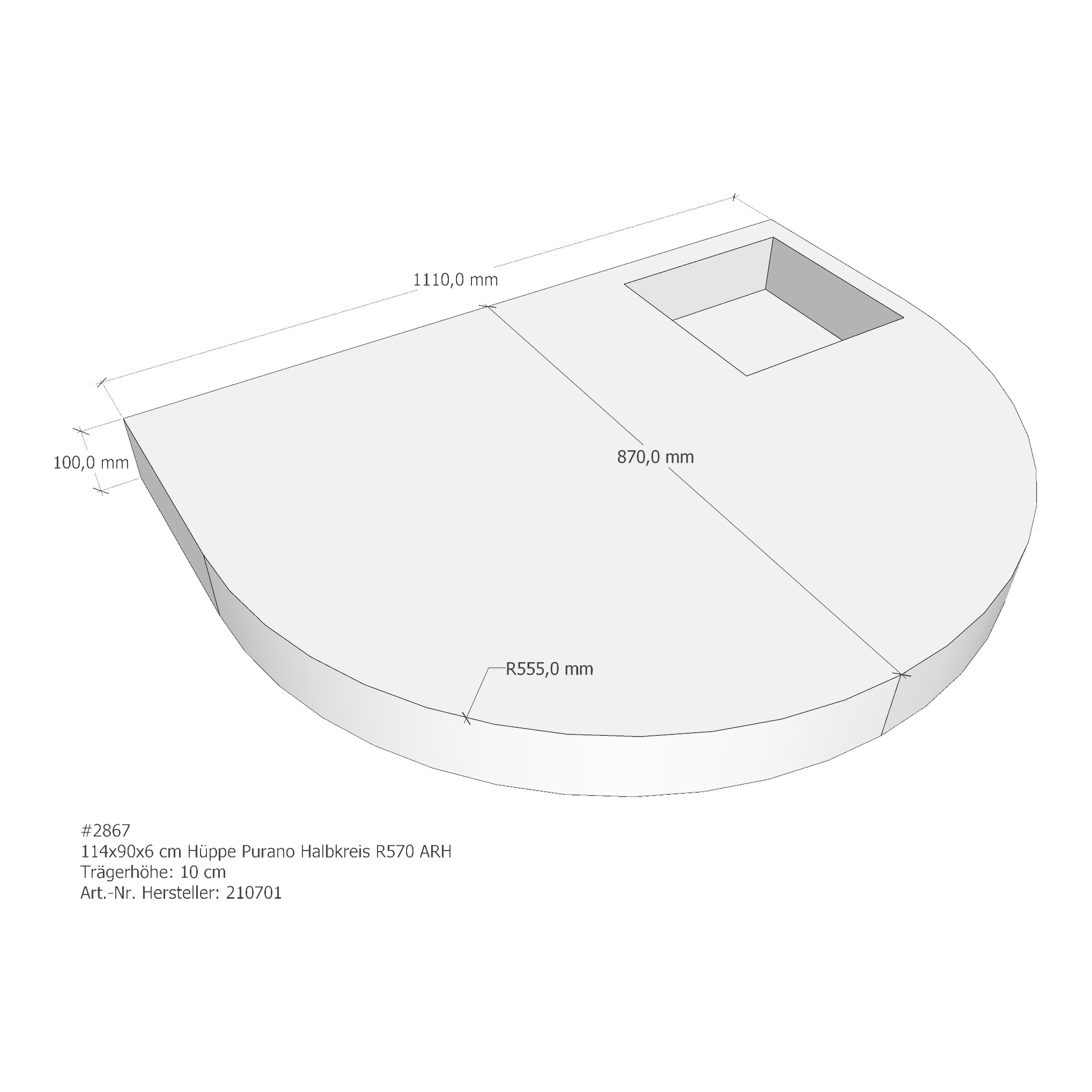 Duschwannenträger Hüppe Purano 114x90x2,6 cm Halbkreis R570 ARH