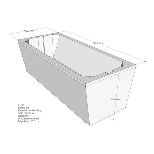 Badewannenträger für BetteForm /-Safe, Kaldewei Saniform Plus, Laufen Pro/Palladium 170 × 75 × 55,5 cm