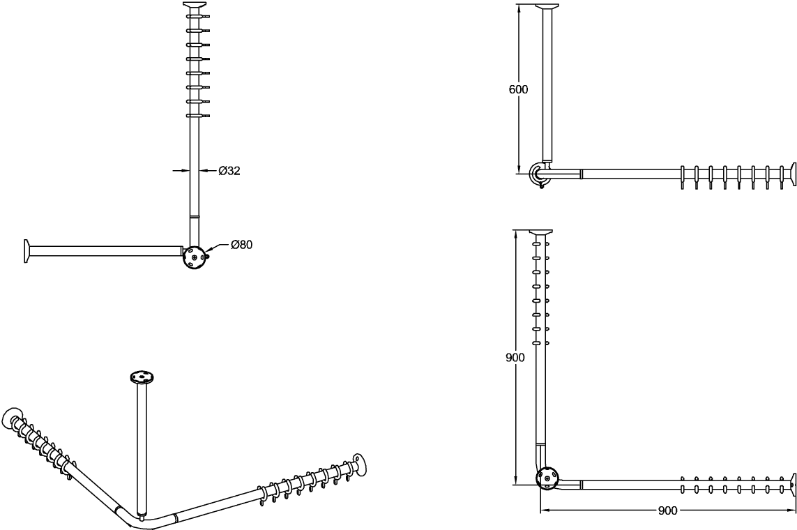 Villeroy & Boch Duschvorhangstange „ViCare Funktion“ 90 × 90 cm in weiß Villeroy & Boch Duschvorhangstange „ViCare Funktion“ 90 × 90 cm in weiß