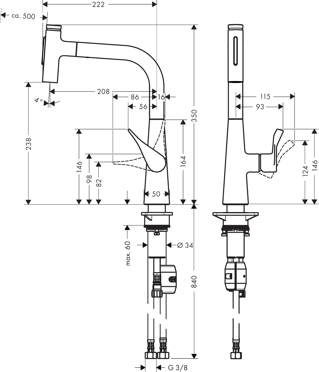 Hansgrohe Metris Select M71 Einhebel-Küchenmischer 240 mit Ausziehbrause 2-Jet in Chrom, Schwenkbereich einstellbar auf 110° oder 150°, maximale Durchflussmenge 7 l/min, Auszugslänge bis zu 50 cm