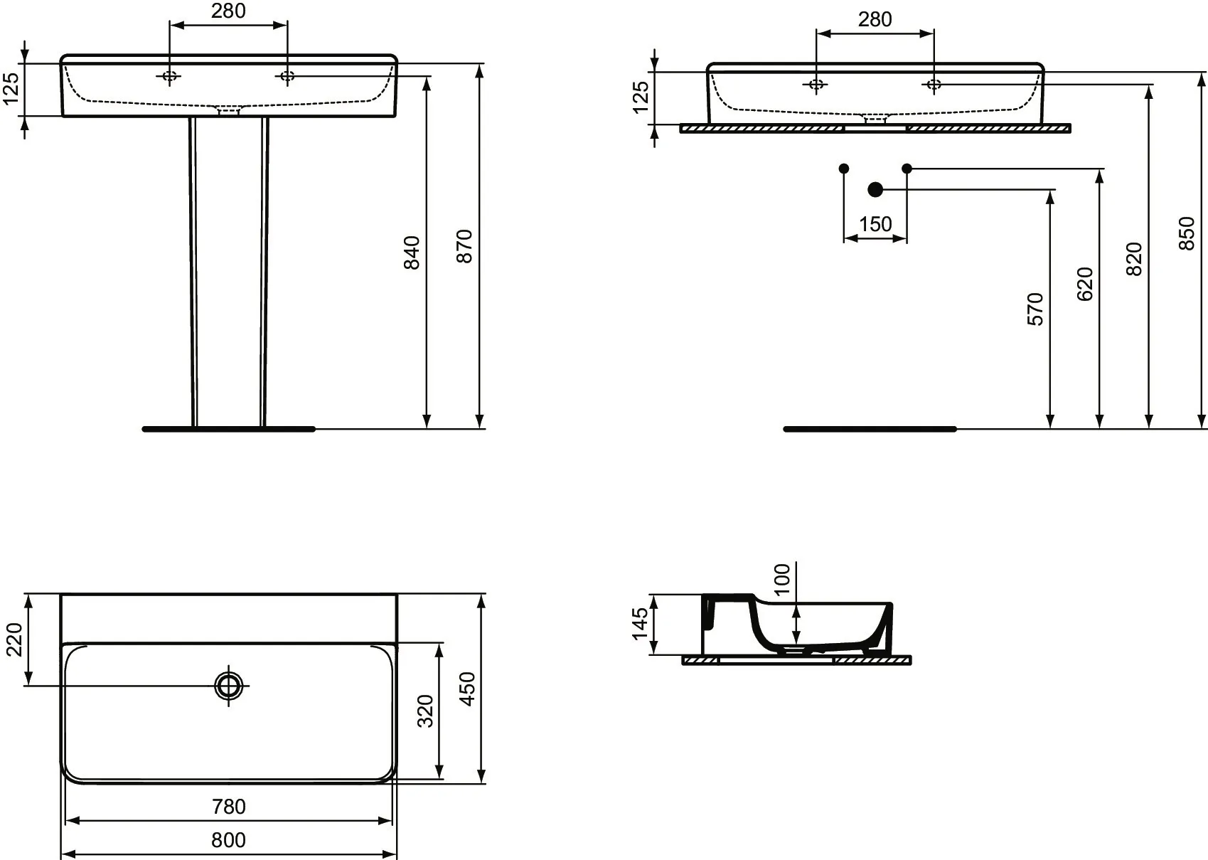Waschbecken „Conca“ 80 × 45 × 14,5 cm in Weiß Waschbecken „Conca“ 80 × 45 × 14,5 cm in Weiß