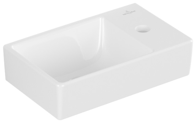 Handwaschbecken „Avento“, ohne Überlauf, links, mit Hahnlochbohrung 22 × 36 cm in Weiß Alpin