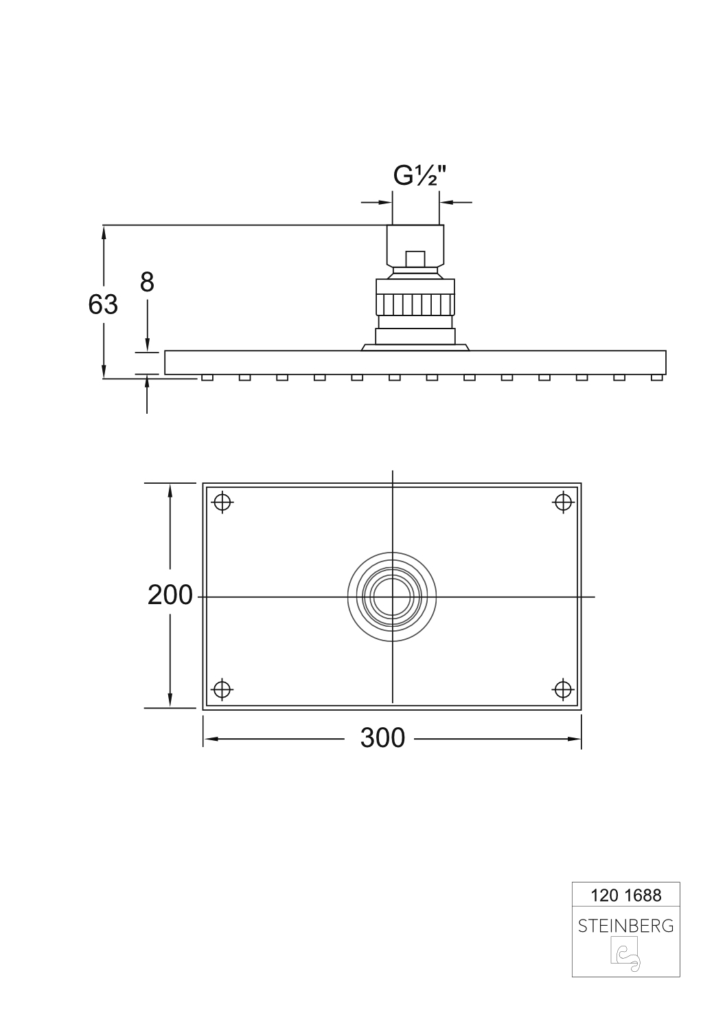 Serie 120 Regenbrause mit Easy-Clean System 20,0 x 30,0 x 0,8 cm Serie 120 Regenbrause mit Easy-Clean System 20,0 x 30,0 x 0,8 cm