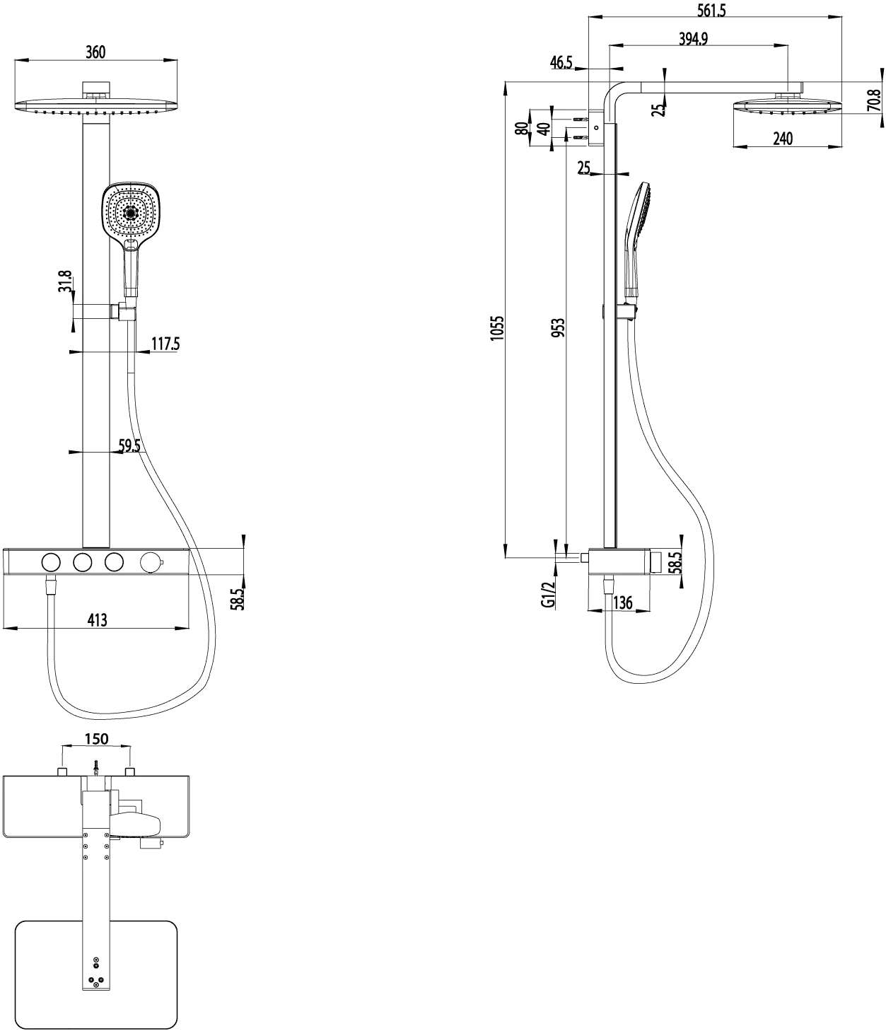 Gleitstangekombination „Infinity Showers“, Befestigung verdeckt in Chrom