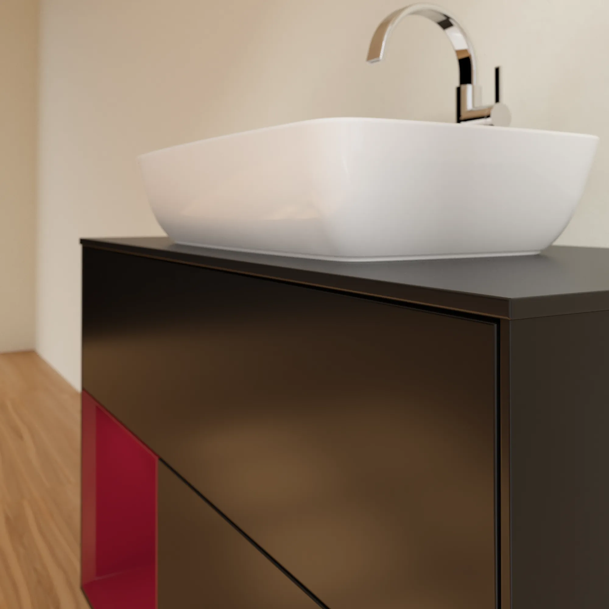 Villeroy & Boch Waschbeckenunterschrank Finion F77, 1000x603x501 mm, Black Matt Lacquer, mit Beleuchtung und Push-to-open Funktion