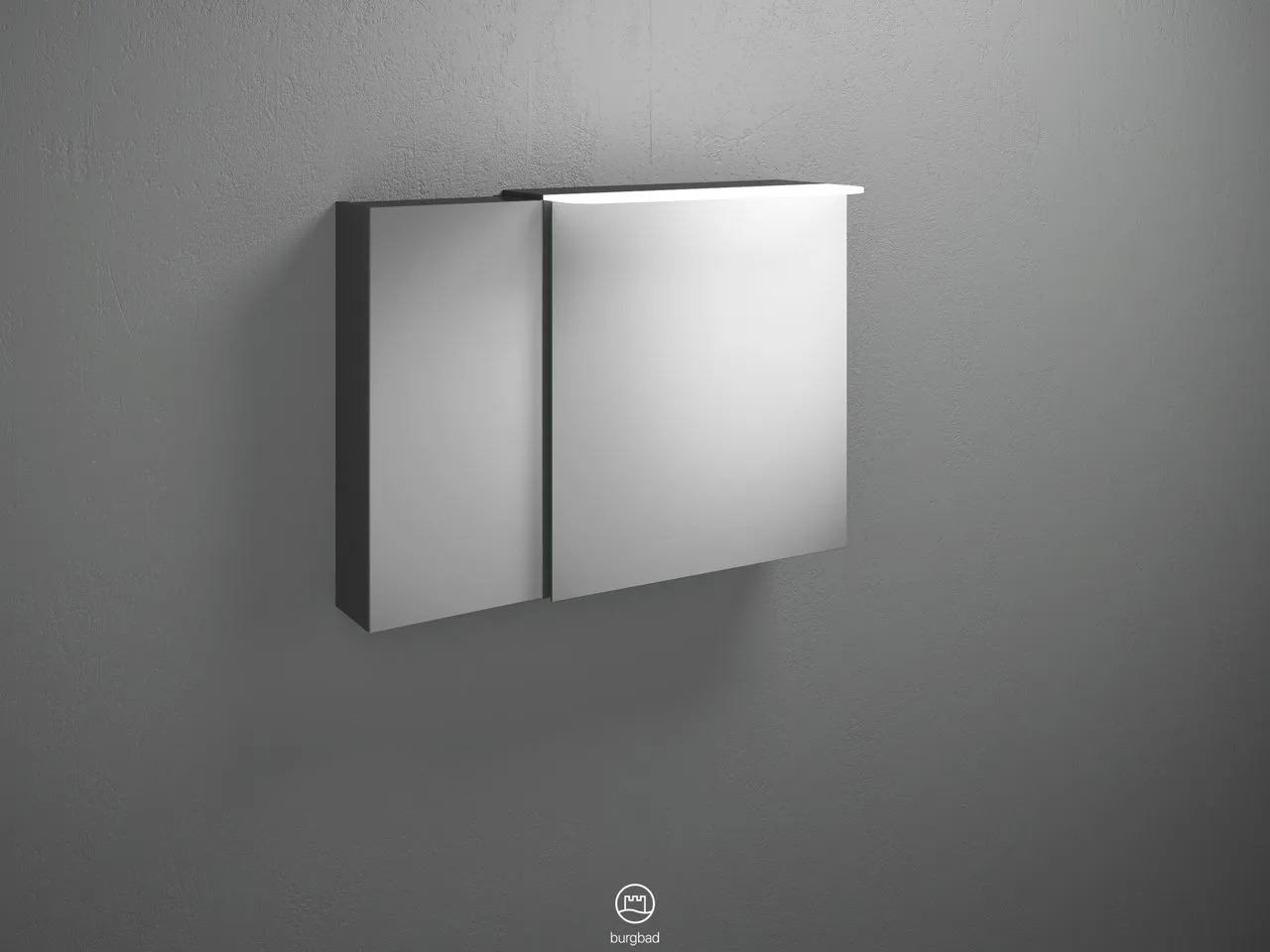 Spiegelschrank Badu von burgbad - 900 mm breit, 310 mm tief, 665 mm hoch mit LED-Aufsatzleuchte und beidseitig verspiegelten Spiegeltüren Spiegelschrank Badu von burgbad - 900 mm breit, 310 mm tief, 665 mm hoch mit LED-Aufsatzleuchte und beidseitig verspiegelten Spiegeltüren