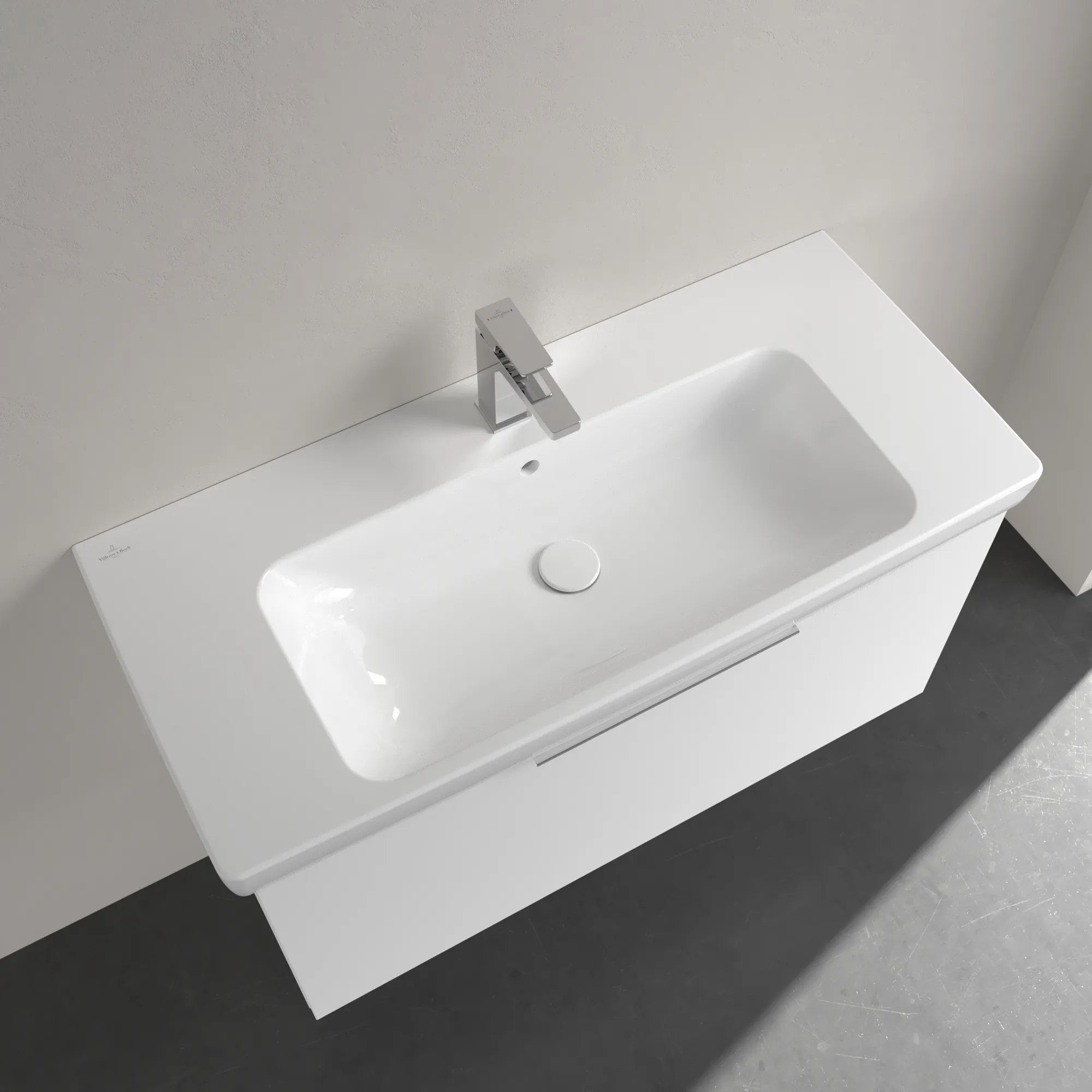Villeroy & Boch Waschbecken „Architectura“ 1000 × 460 × 165 mm, ohne Hahnlochbohrung, für Becken mittig in Weiß Alpin Villeroy & Boch Waschbecken „Architectura“ 1000 × 460 × 165 mm, ohne Hahnlochbohrung, für Becken mittig in Weiß Alpin
