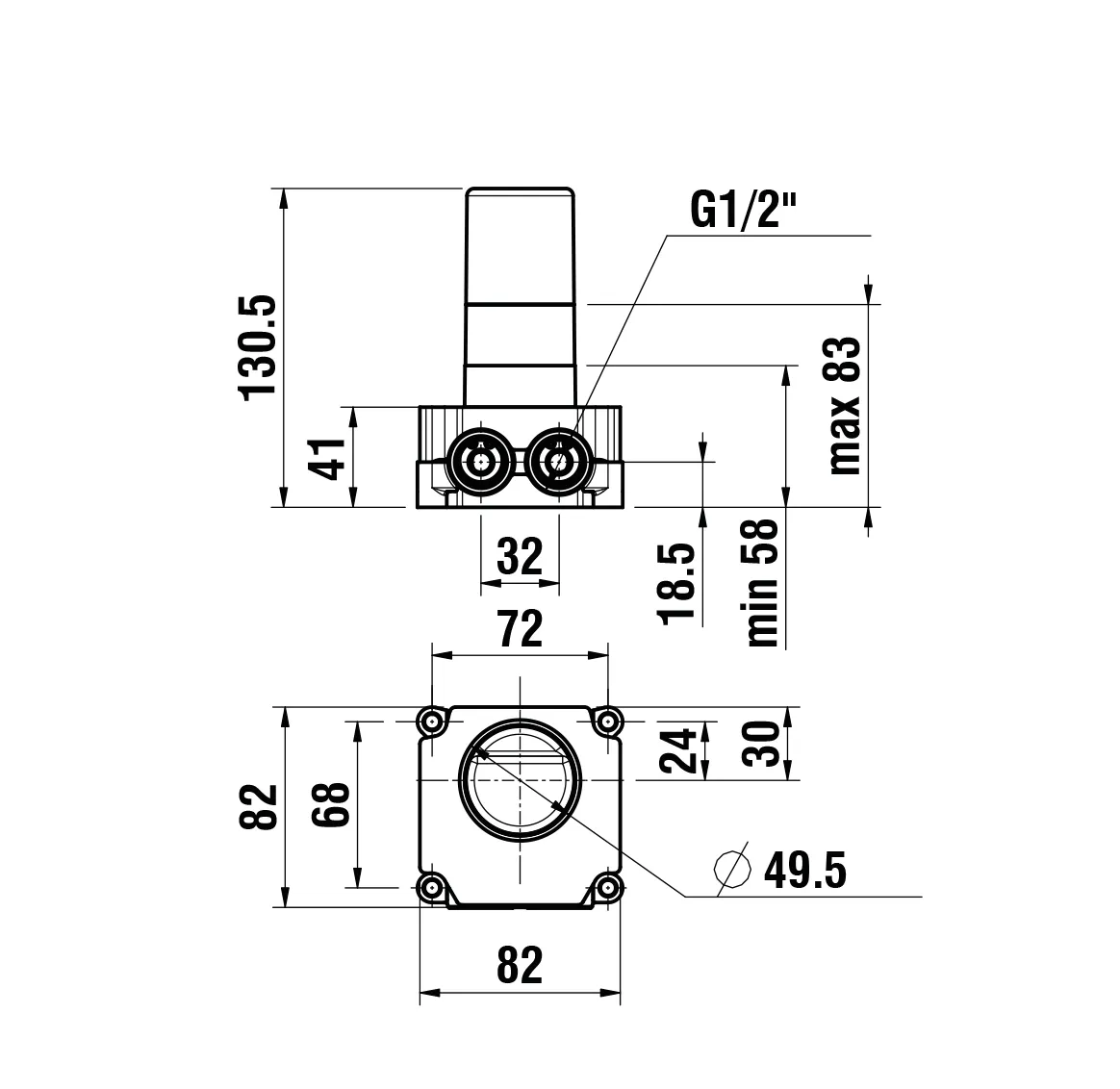 Unterputz-Einbaukörper SIMIBOX 1-Point Anschluss 1/2“ GN Messingkörper mit Styroporbox und Bauschutzkappe Spül- und Abpressvorrichtung vormontiert