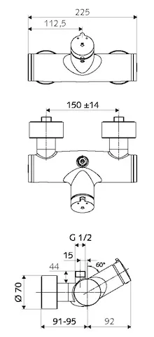 Aufputz-Duscharmatur VITUS VD-SC-M / o, Mischwasser, Selbstschluss-Aufputz-Duscharmatur, 2 RFV, Ventil zur Durchführung einer manuellen thermischen Desinfektion (gemäß DVGW Arbeitsblatt W 551), 2x DN 15 G 1/2 AG, DN 15 G 1/2 AG (oben), chrom Aufputz-Duscharmatur VITUS VD-SC-M / o, Mischwasser, Selbstschluss-Aufputz-Duscharmatur, 2 RFV, Ventil zur Durchführung einer manuellen thermischen Desinfektion (gemäß DVGW Arbeitsblatt W 551), 2x DN 15 G 1/2 AG, DN 15 G 1/2 AG (oben), chrom