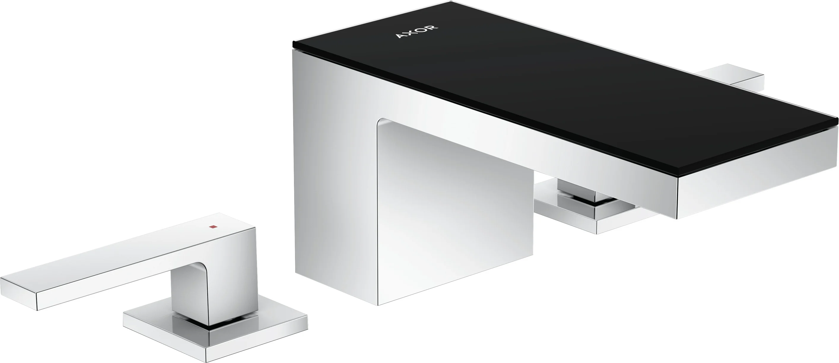 Hansgrohe AXOR MyEdition 3-Loch Waschtischarmatur schwarz/chrom, Ausladung 151 mm, Auslaufhöhe 70 mm, Hebelgriff, PowderRain Strahlart