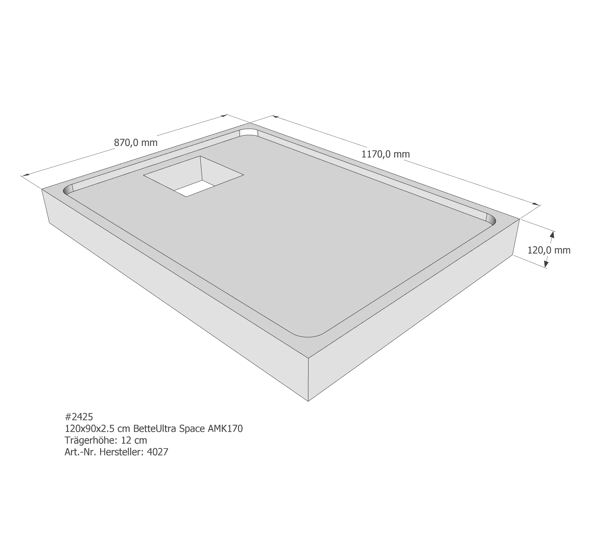 Duschwannenträger passend für Bette 120 × 90 × 2,5 cm