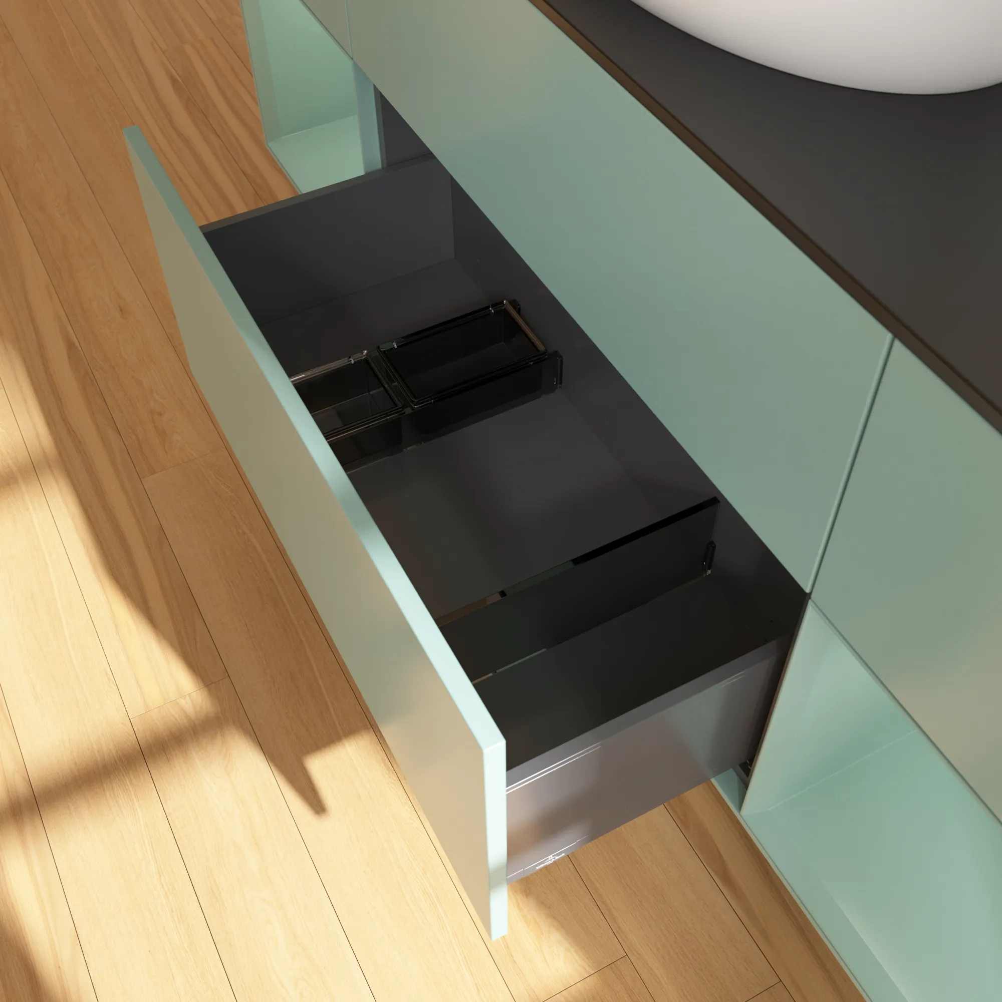 Villeroy & Boch Waschtischunterschrank „Finion“ für Schrankwaschtisch 1600 × 603 × 501 mm Olive Matt Lacquer, für Becken mittig, mit Hahnlochbohrung
