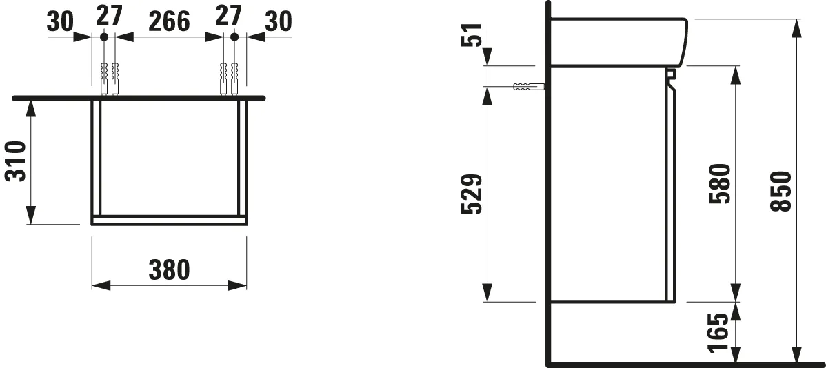 Laufen Waschtischunterbau „PRO“ 310 × 580 × 380 mm Wenge, Anschlag links