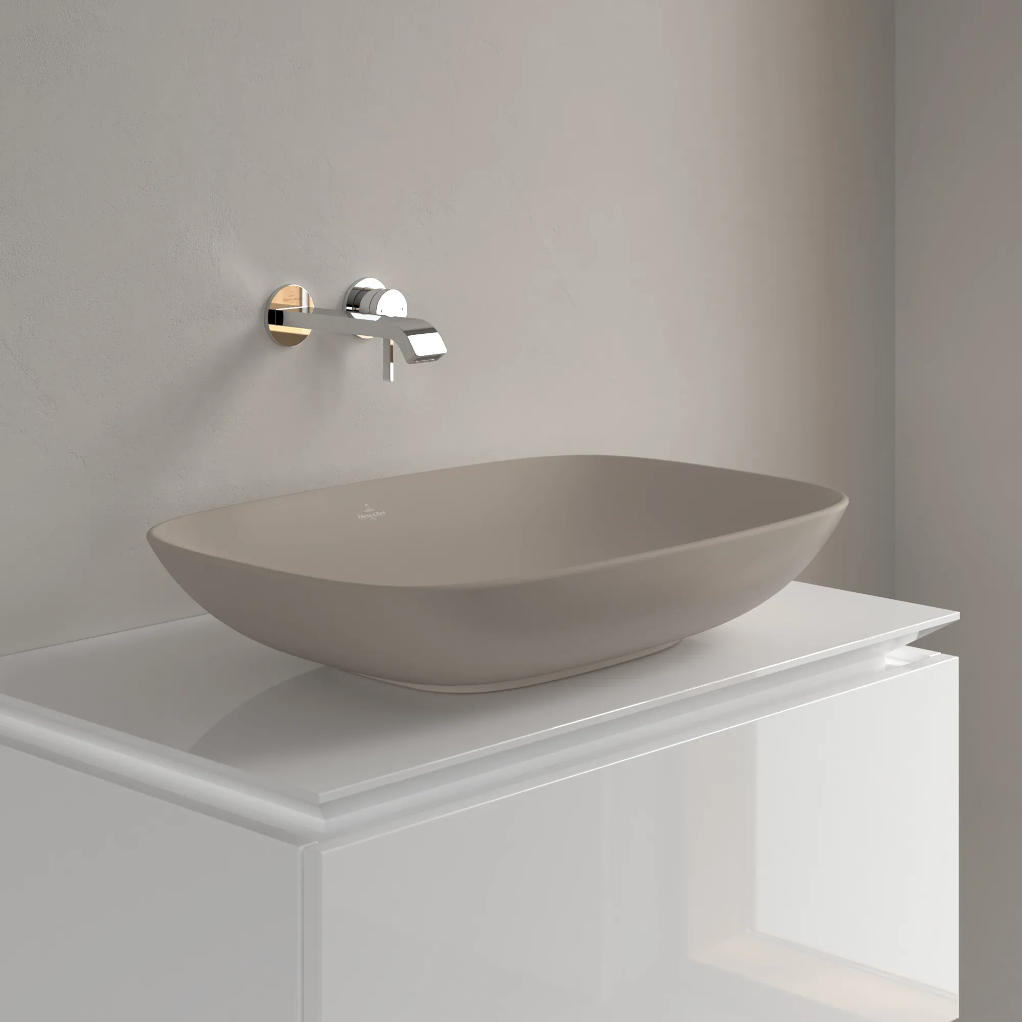 Villeroy & Boch Aufsatzwaschtisch aus TitanCeram „Loop & Friends“ 620 × 420 × 150 mm, ohne Hahnlochbohrung in Almond Villeroy & Boch Aufsatzwaschtisch aus TitanCeram „Loop & Friends“ 620 × 420 × 150 mm, ohne Hahnlochbohrung in Almond