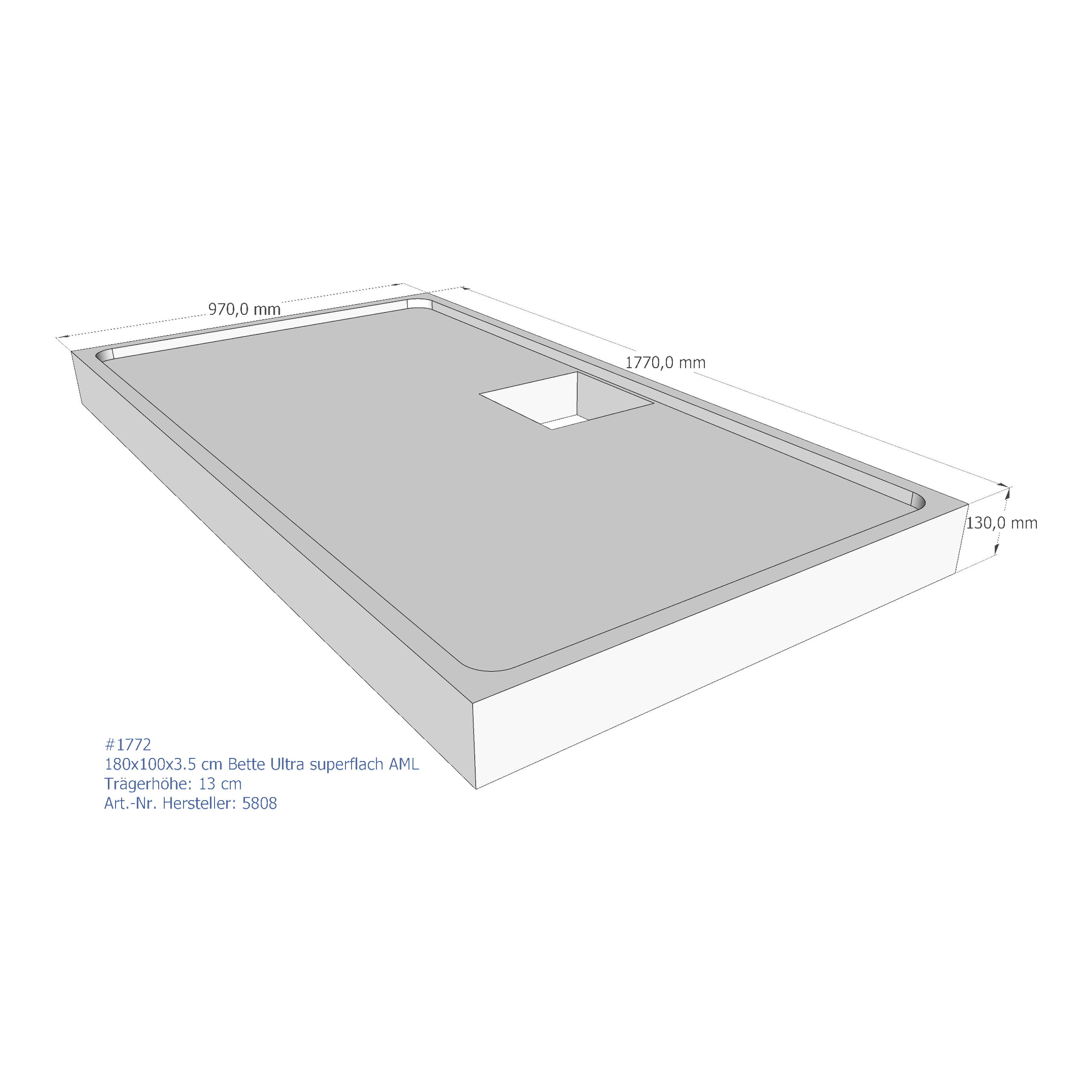 Duschwannenträger für Bette Ultra (superflach) 180 × 100 × 3,5 cm Breite: 100 cm / Länge: 180 cm Duschwannenträger für Bette Ultra (superflach) 180 × 100 × 3,5 cm Breite: 100 cm / Länge: 180 cm