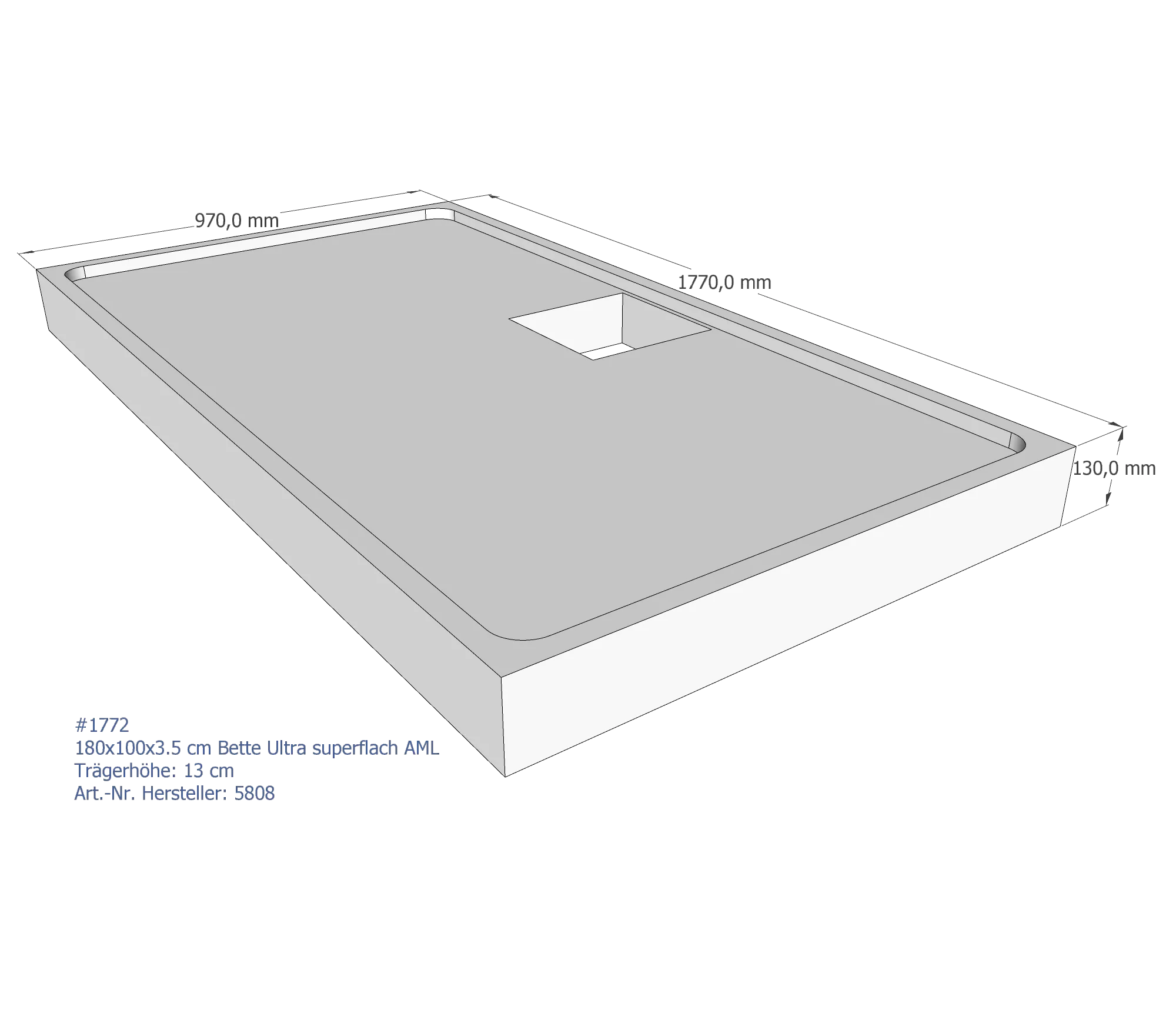 Duschwannenträger passend für Bette BetteUltra (superflach) 180 × 100 × 3,5 cm Breite: 100 cm / Länge: 180 cm