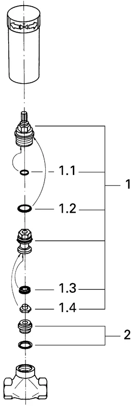 Unterputz-Ventil-Unterteil 29800, DN 15, vormontiertes Oberteil 1/2″, kurze Spindel, Gewindeanschluss 1/2″