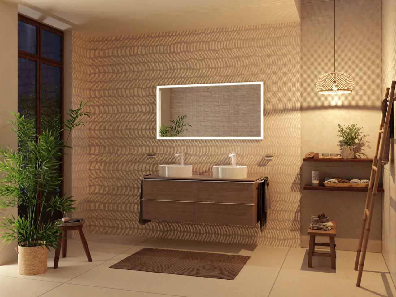 Hansgrohe Xarita E Spiegel 1400/700/50 mm, Mattweiß, LED-Beleuchtung mit Infrarotsensor, stufenlos dimmbar, AntiFog, Wandmontage