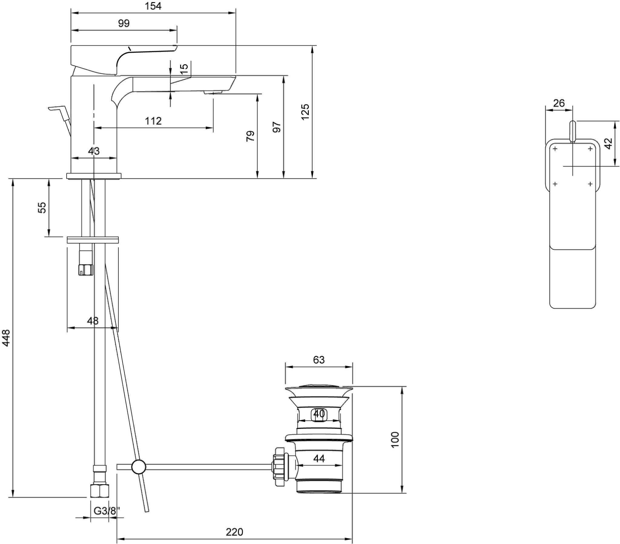 Einhand-Waschtischarmatur „Subway 3.0“ 15,4 cm Ausladung 112 mm in Matt Black