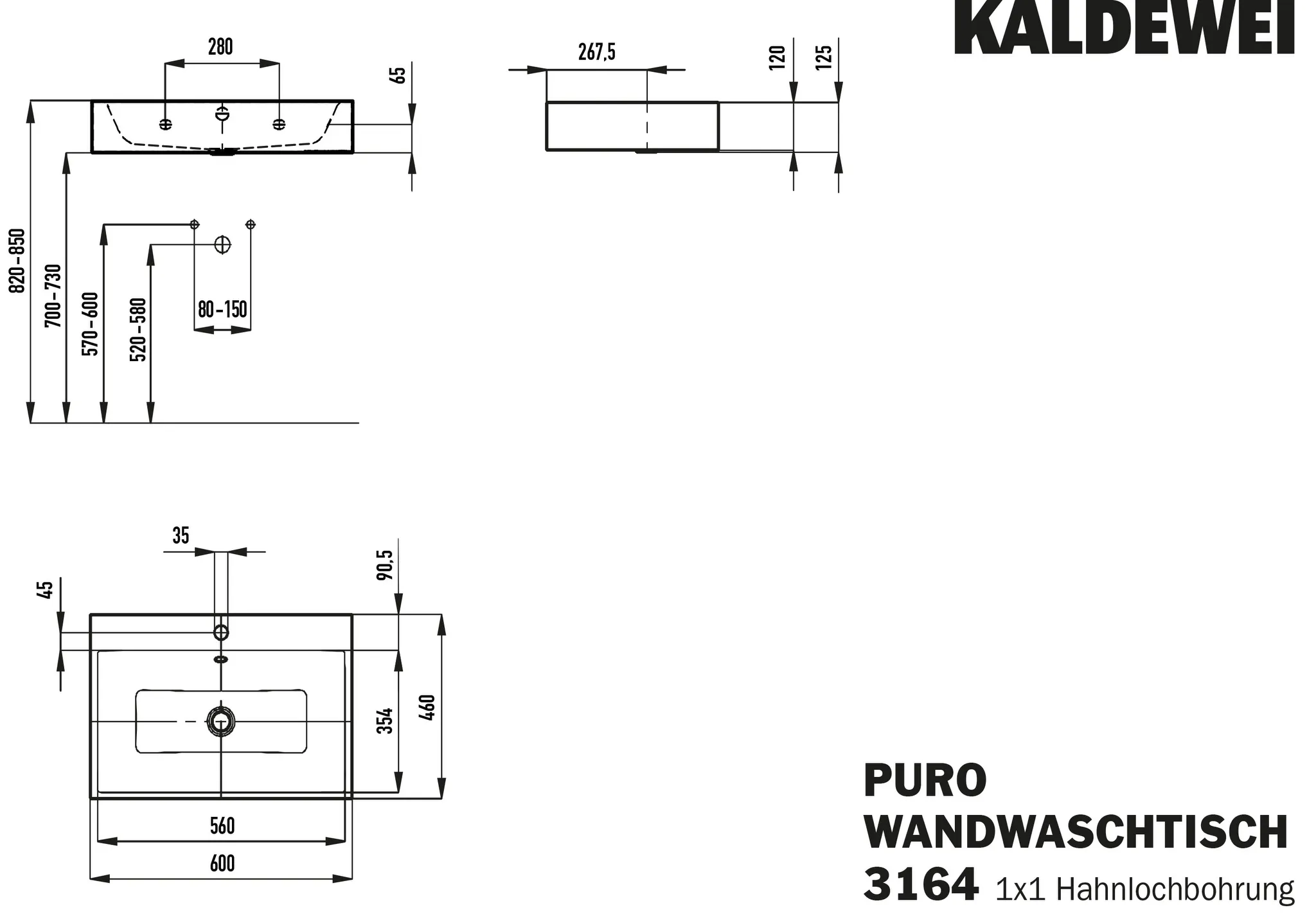 Wandwaschtisch „Puro“ 60 × 46 cm, mit Hahnlochbohrung in alpinweiß mit Perl-Effekt Wandwaschtisch „Puro“ 60 × 46 cm, mit Hahnlochbohrung in alpinweiß mit Perl-Effekt